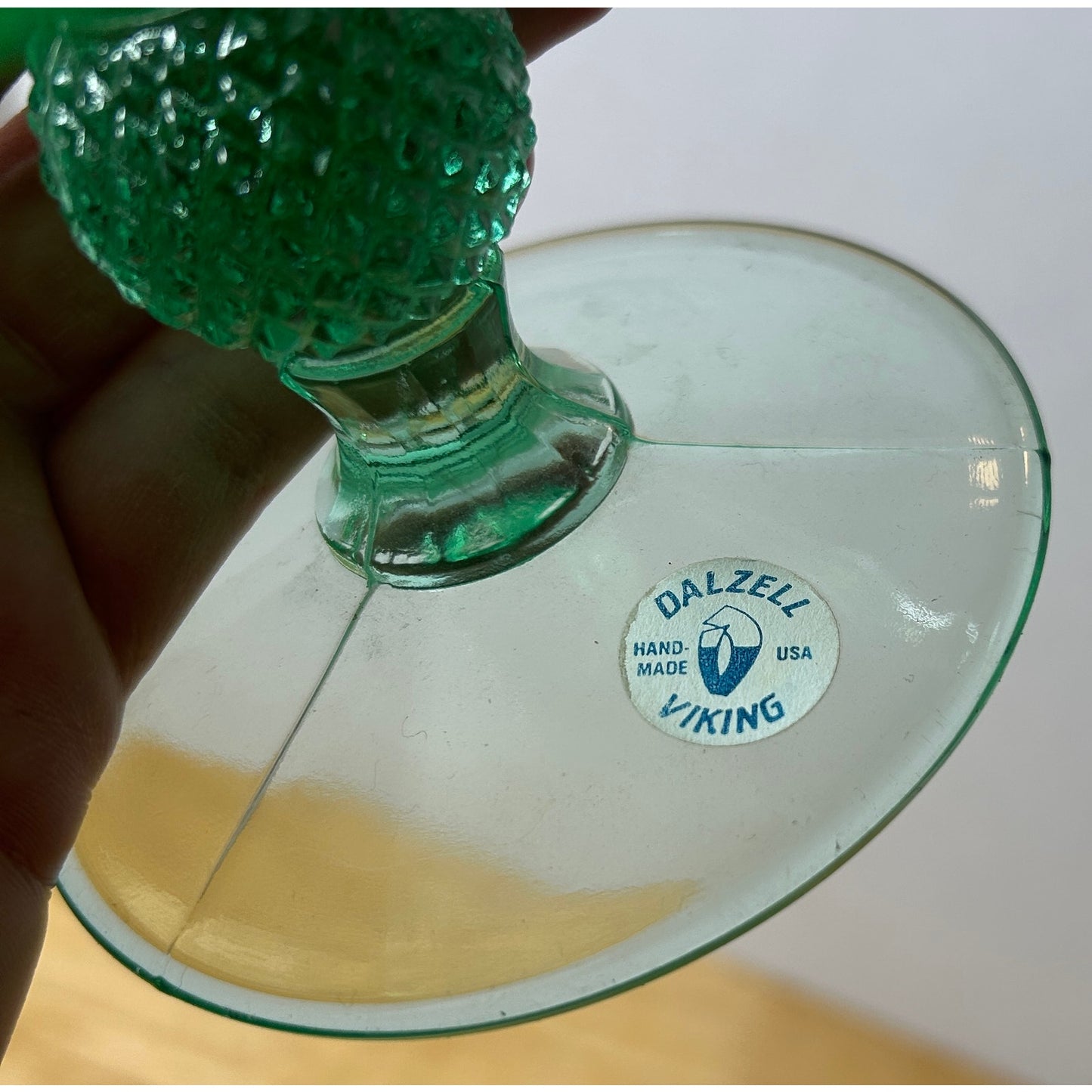 Dalzell Viking Mt. Vernon Green Glass Footed Compote 7.5"x5.5"