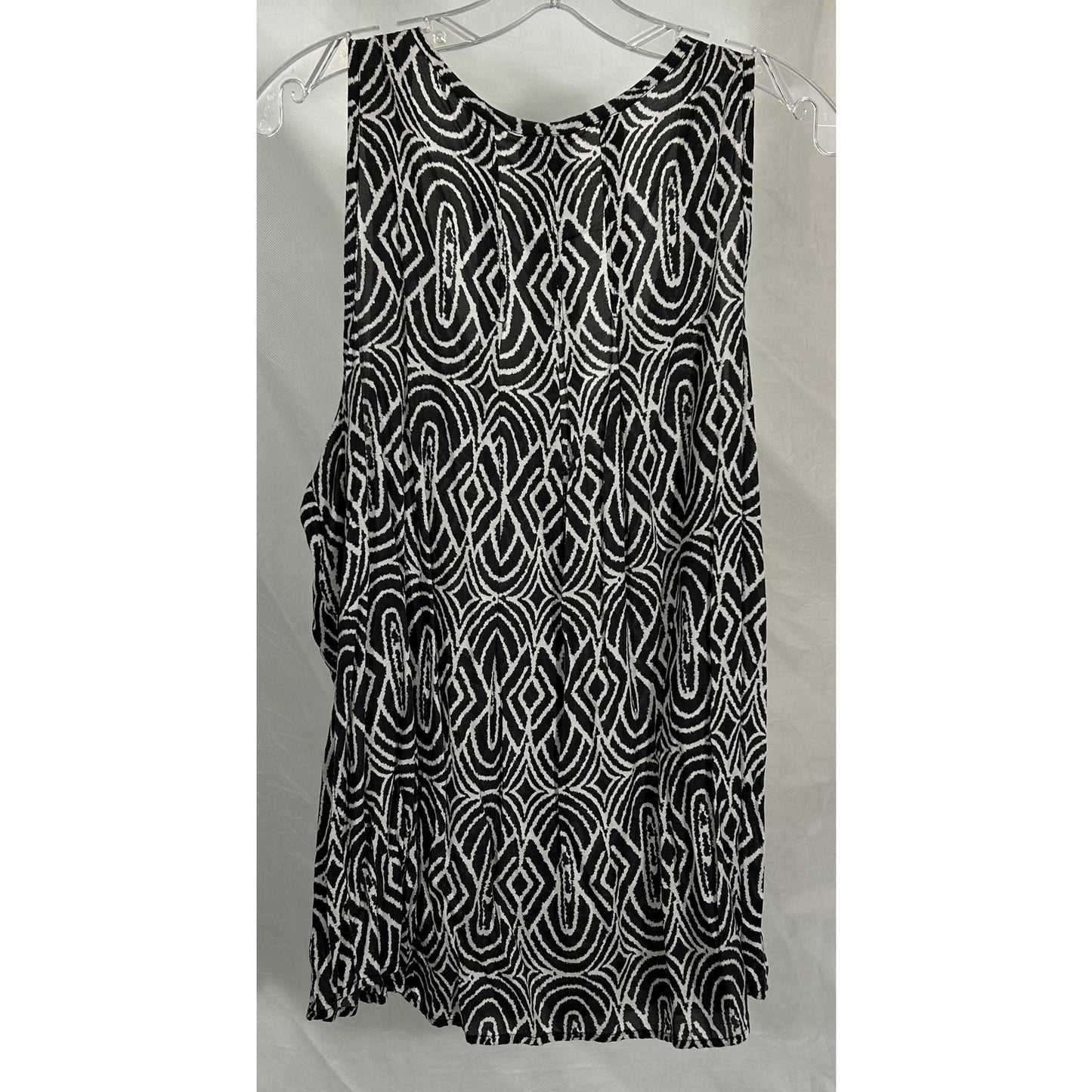 Black White Geometric Sleeveless Button Tank Top Rayon - XXL