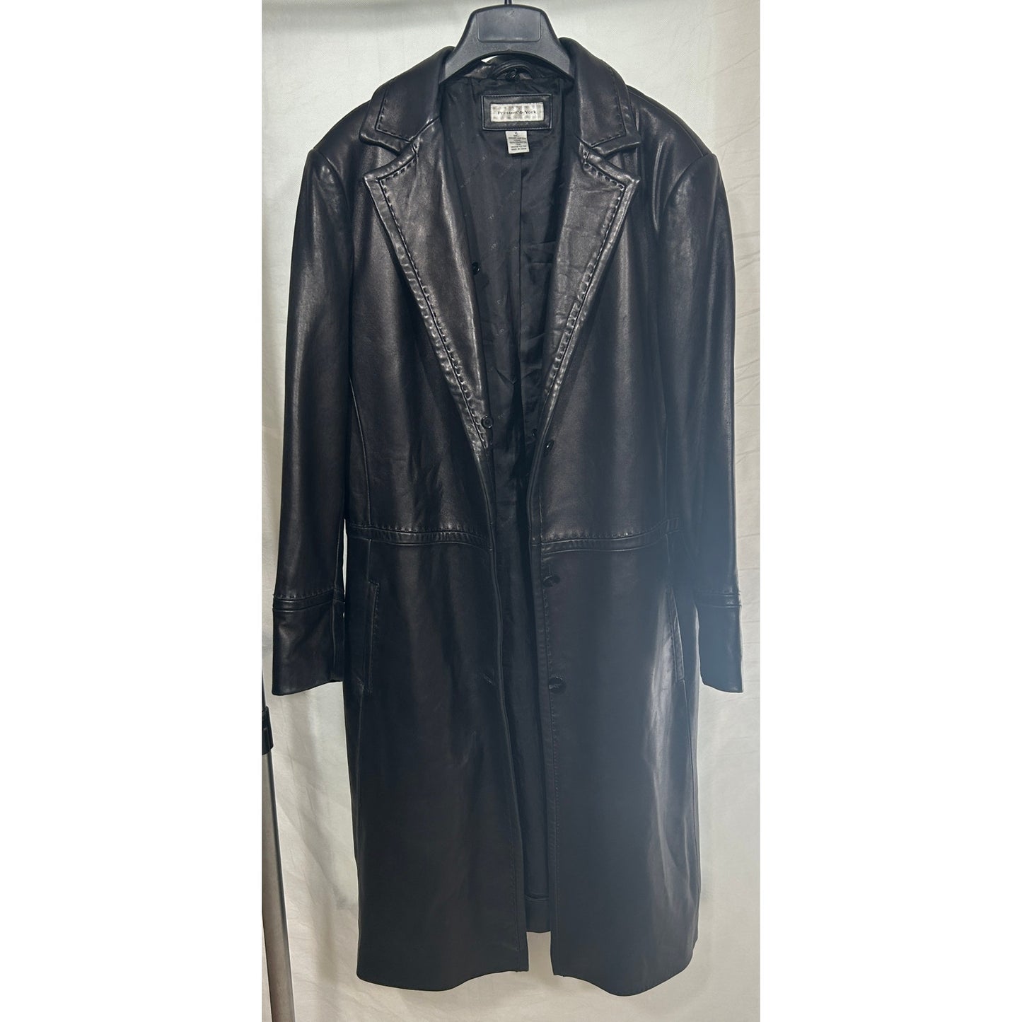 Preston & York Black Lambskin Leather Coat w/ Genuine Fox Fur Collar XL