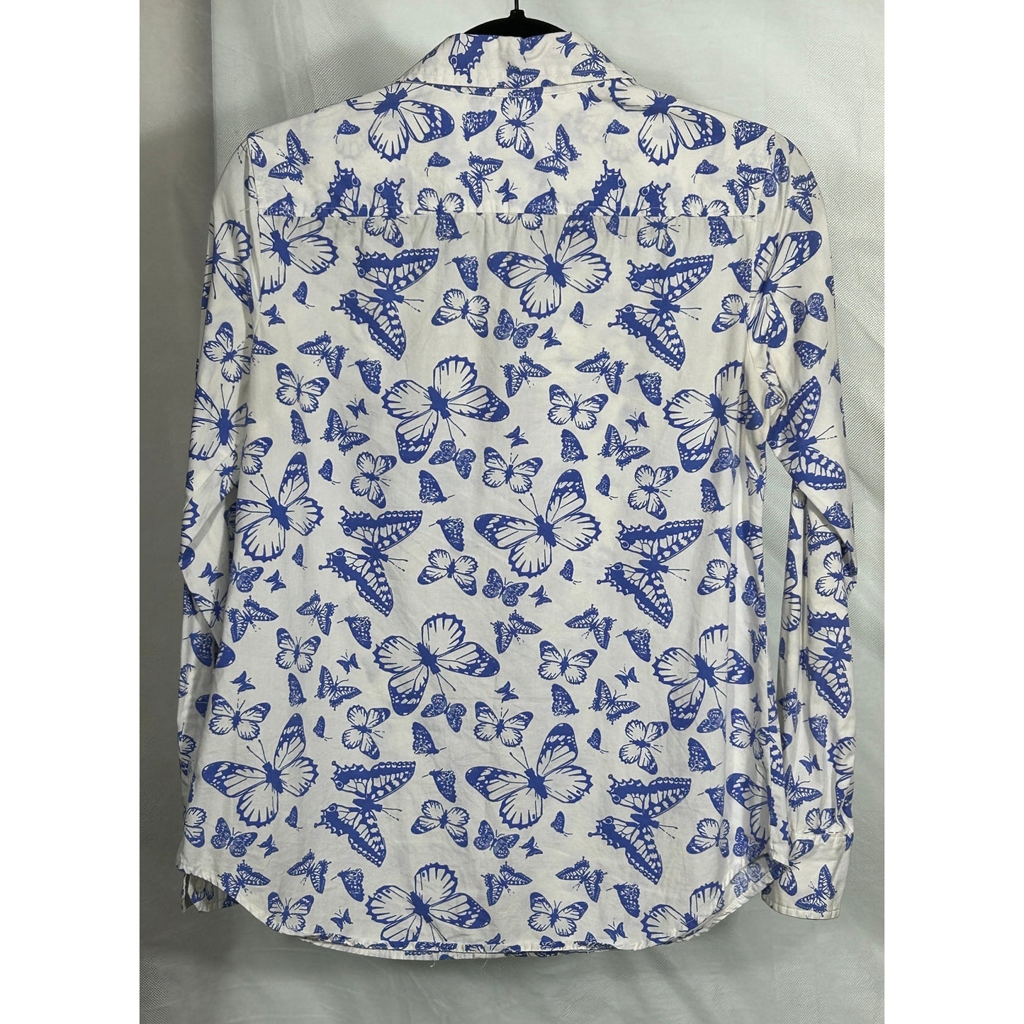 Gap Fitted Boyfriend Shirt XS Blue Butterfly Print 100% Cotton