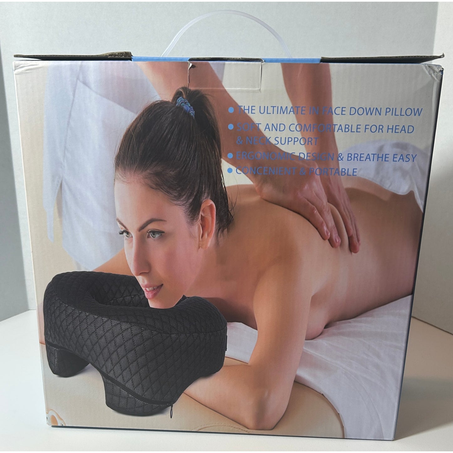 Black Face Down Pillow Memory Foam Travel Massage Neck Support - NIB