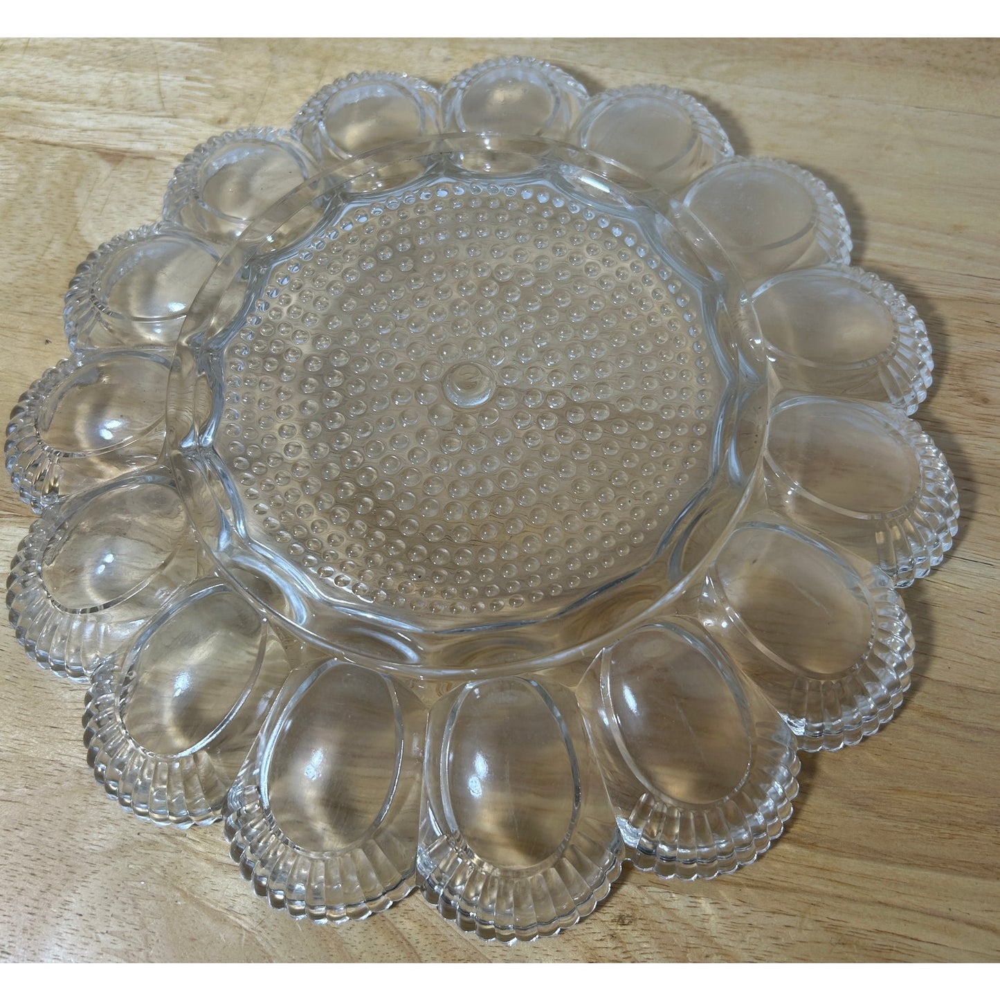 Indiana Glass Deviled Egg Tray Clear Vintage 15-Slot 11.25" Serving Plate