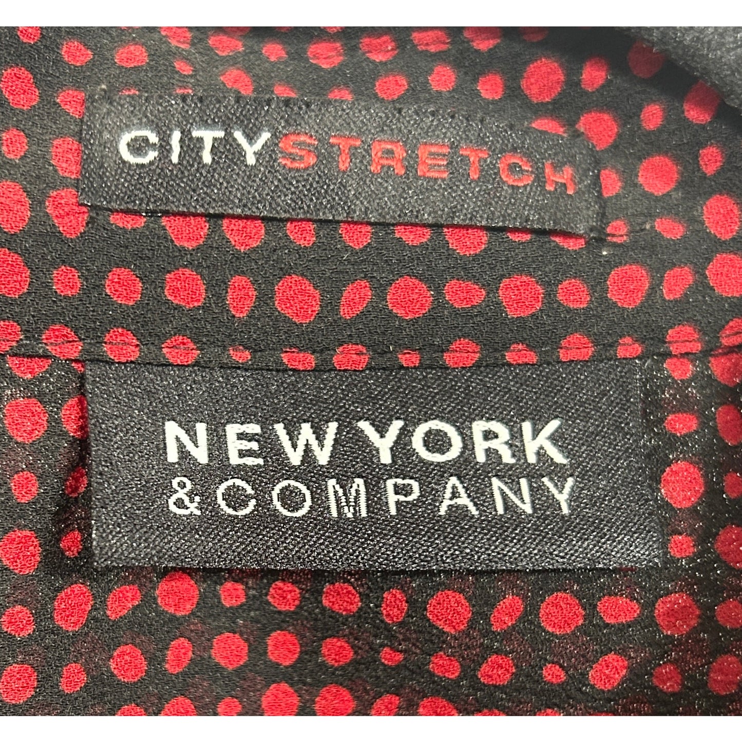 NY&C City Stretch Sleeveless Blouse XL Black Red Polka Dot Button Front