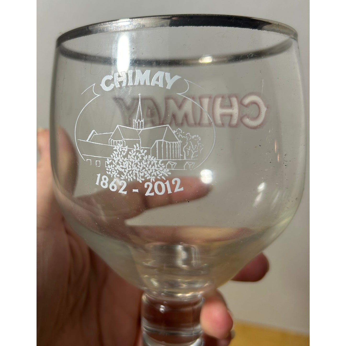 Vintage Chimay Beer Glass Goblet 6" Tall Belgium 1862-2012
