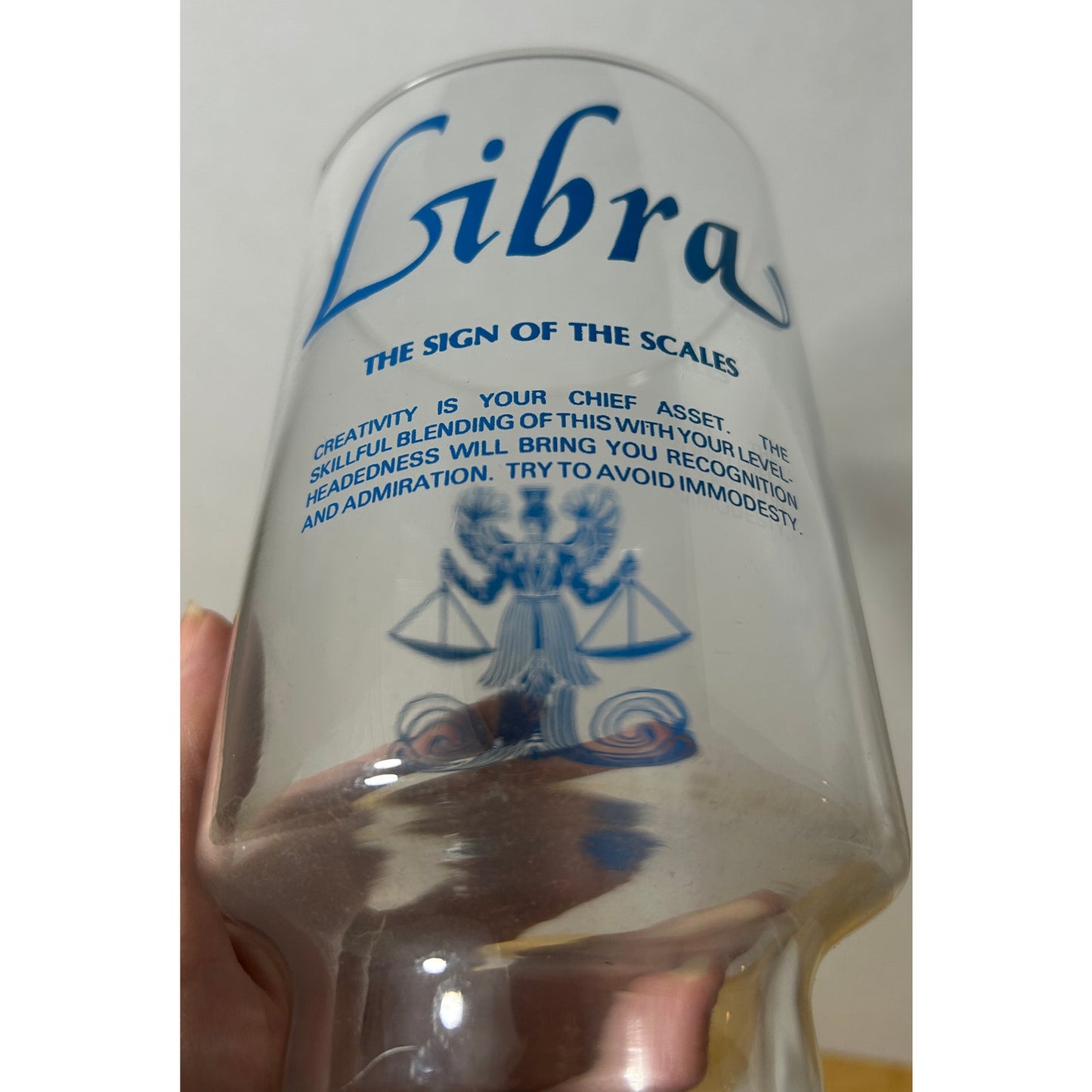 Vintage Libra Zodiac Horoscope Glass 7” Tall – Blue Scales & Traits