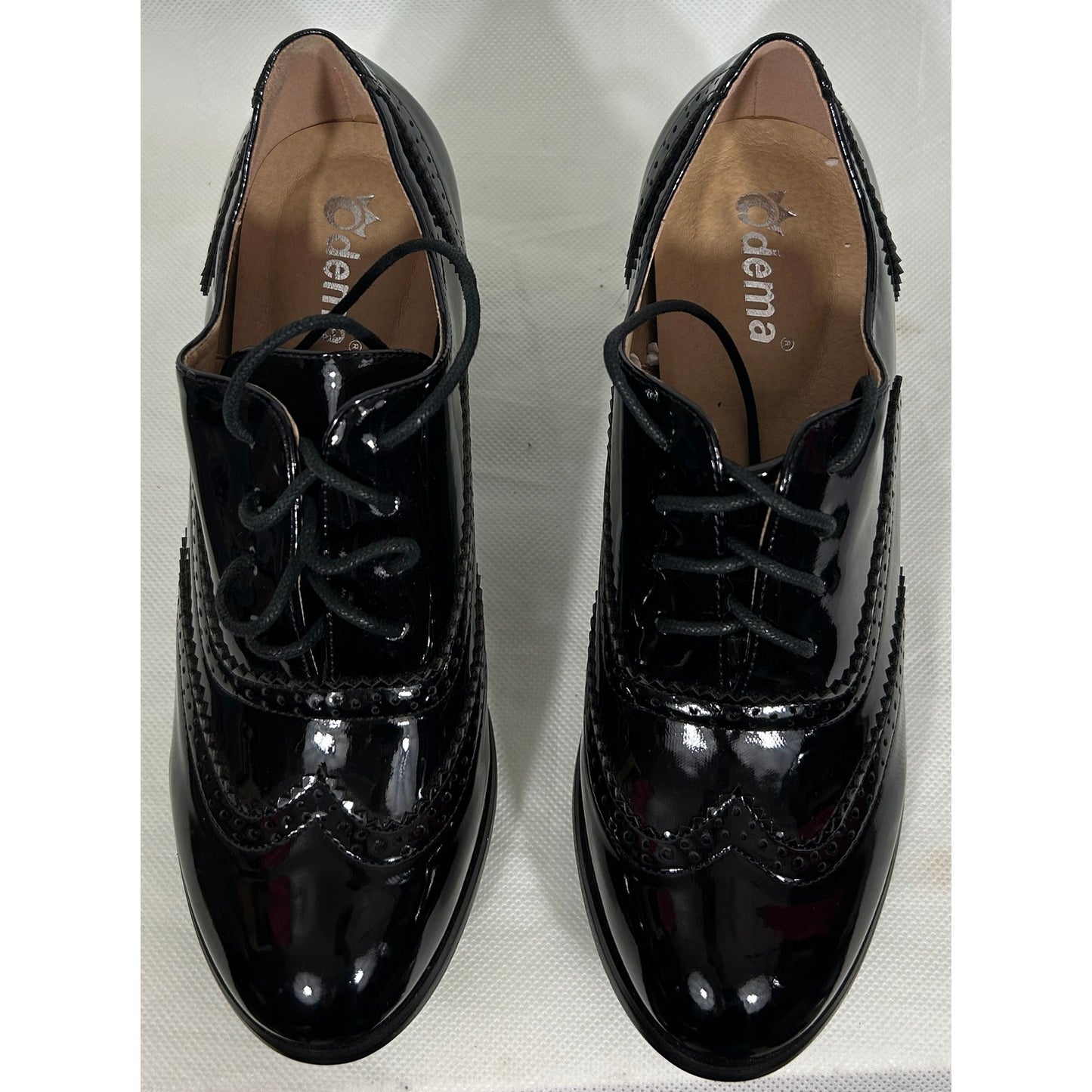 Odema Black Patent Lace-Up Oxford Heels Size 7.5 US, New with Box