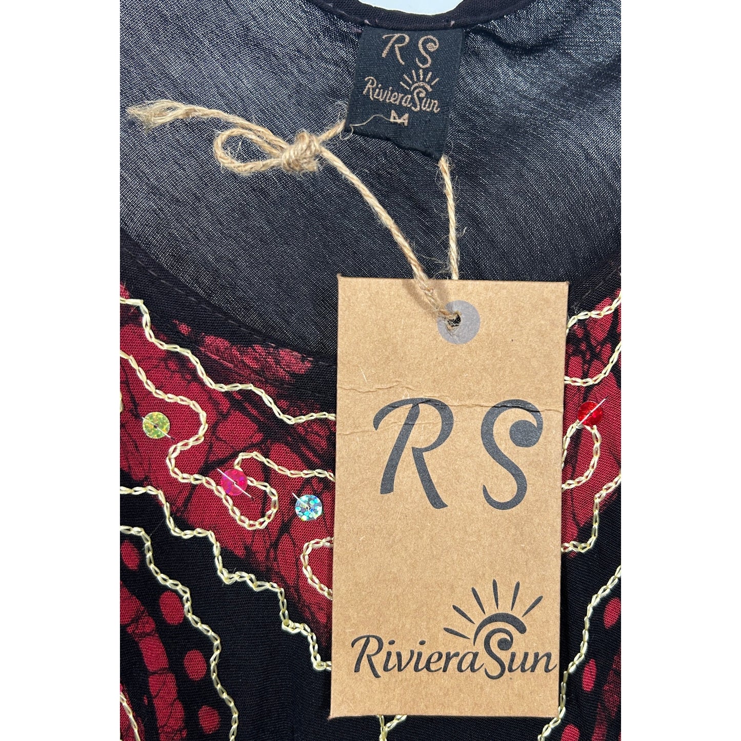 Riviera Sun Black Paisley Embroidered Dress Medium Boho Festival Tunic