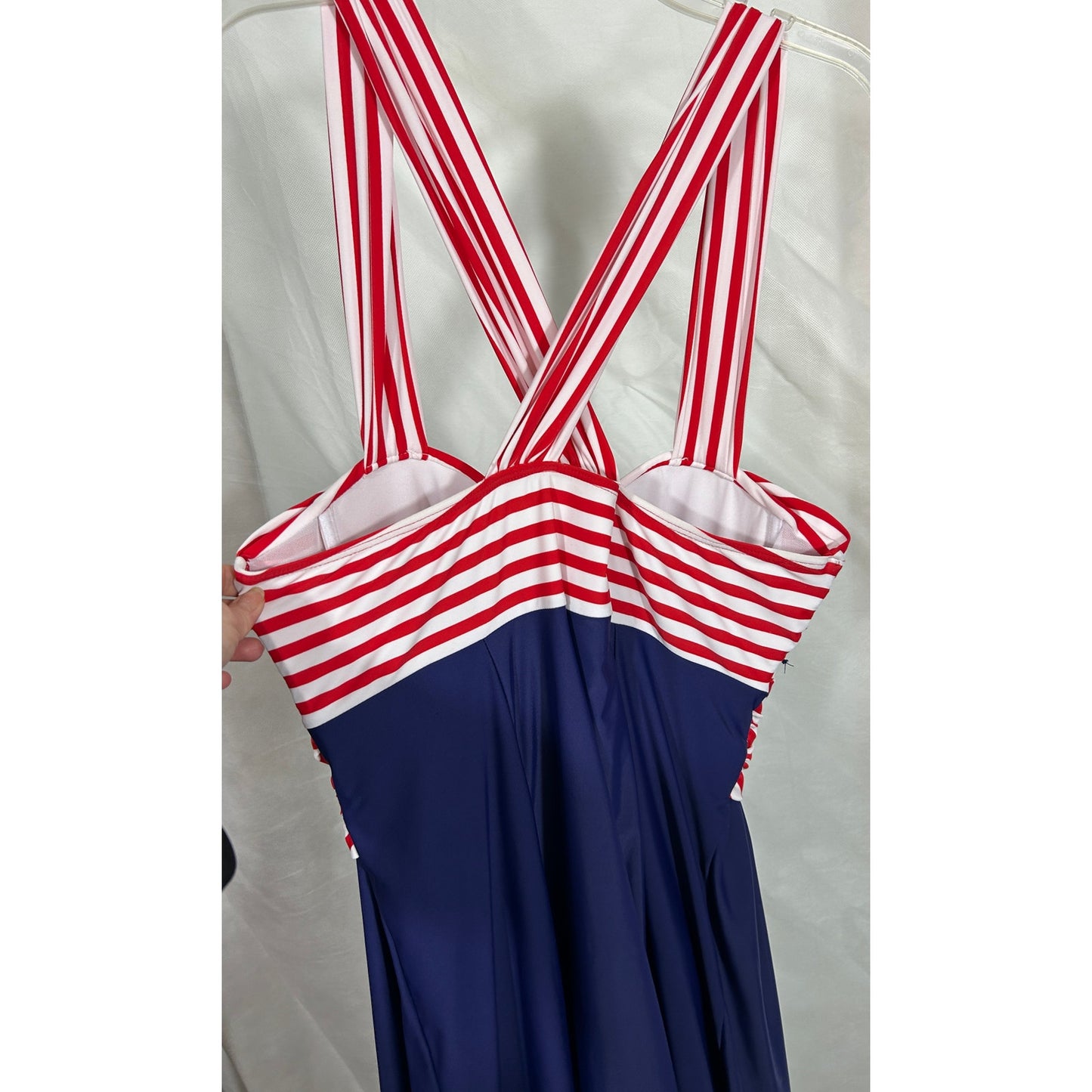 Cocopear Red Striped Swim Dress 4XL Crossback Plus Size Patriotic Style