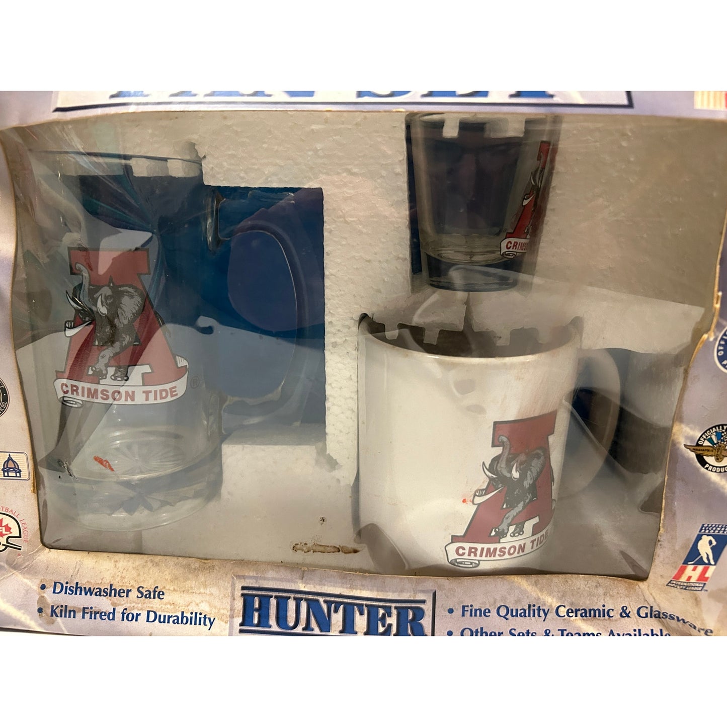 Vintage Alabama Crimson Tide Hunter Fan Set – Mug, Glass, Shot Glass NIB