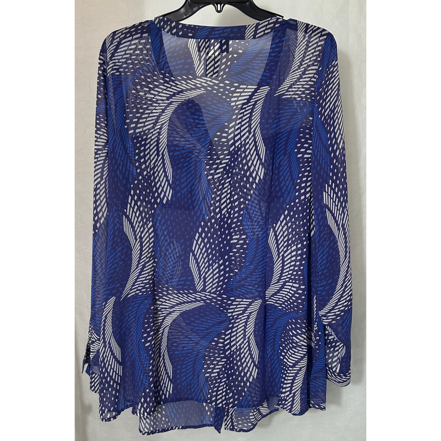 Lane Bryant Blue White Abstract Sheer Button-Up Blouse Size 18/20