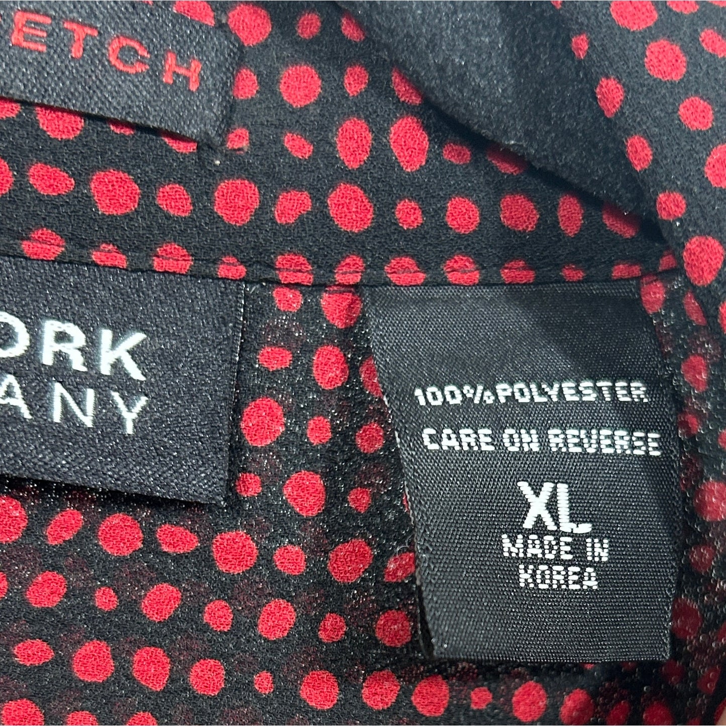 NY&C City Stretch Sleeveless Blouse XL Black Red Polka Dot Button Front