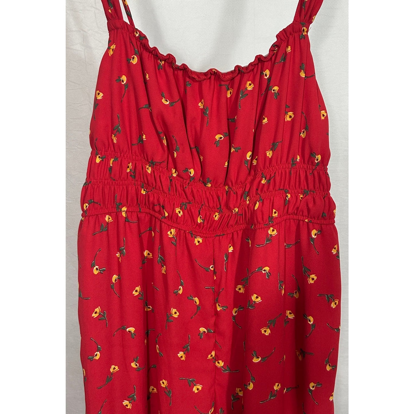 ROW A Red Floral Wide Leg Sleeveless Romper Jumpsuit Size XL