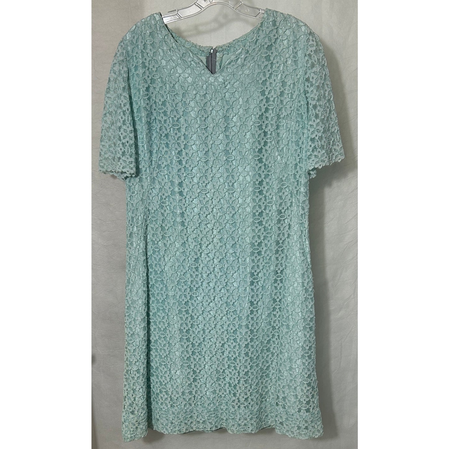 Handmade Seafoam Green Lace Dress Short Sleeve Lined Shift Style Size M