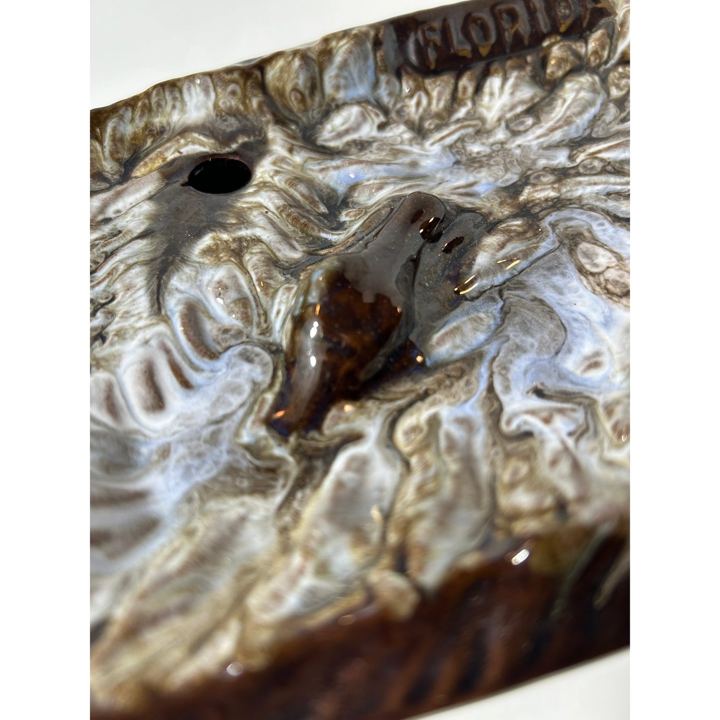 Vintage Florida Souvenir Pottery Ashtray with Alligator & Fish Design