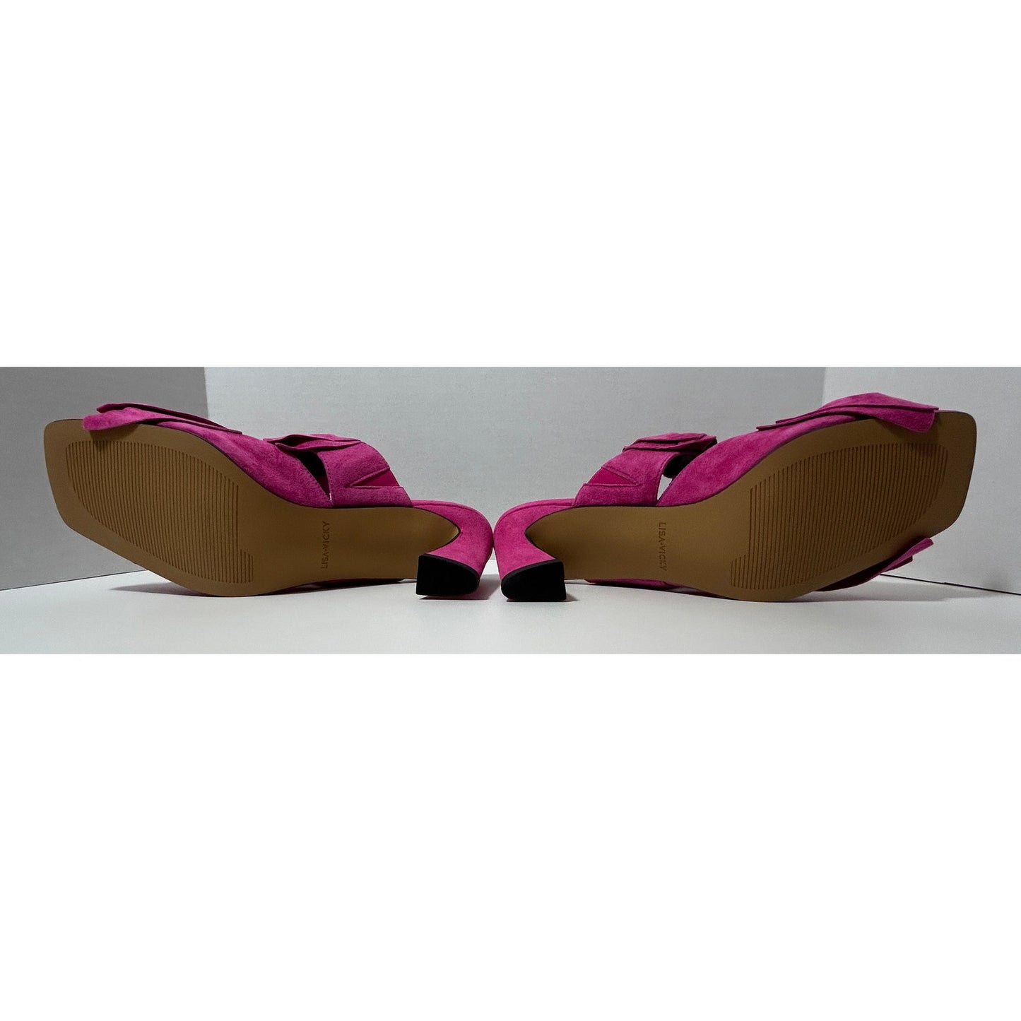 Lisa Vicky Fuchsia Suede Mule Heels w/ Double Bow Accent Size 9.5M NIB