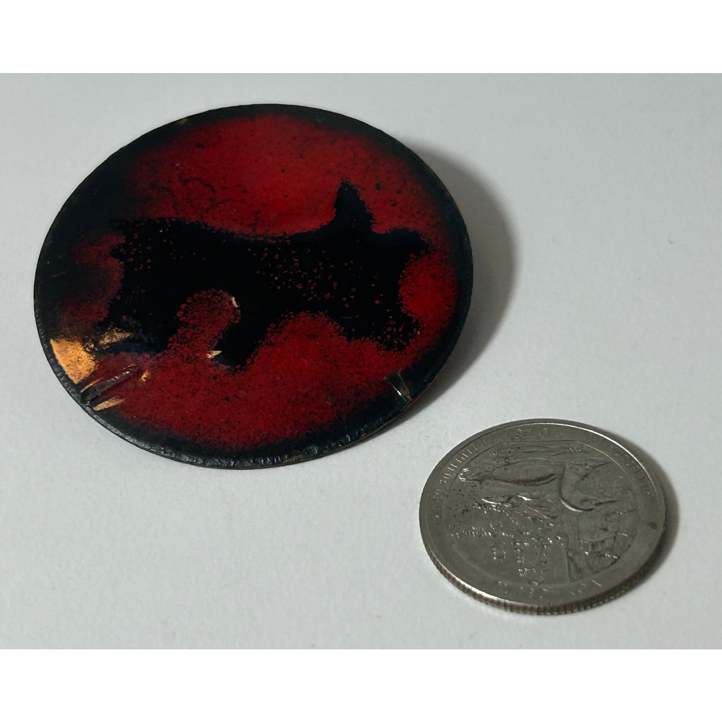 Vintage Mid-Century Modern Enamel Copper Brooch Black Dog Silhouette