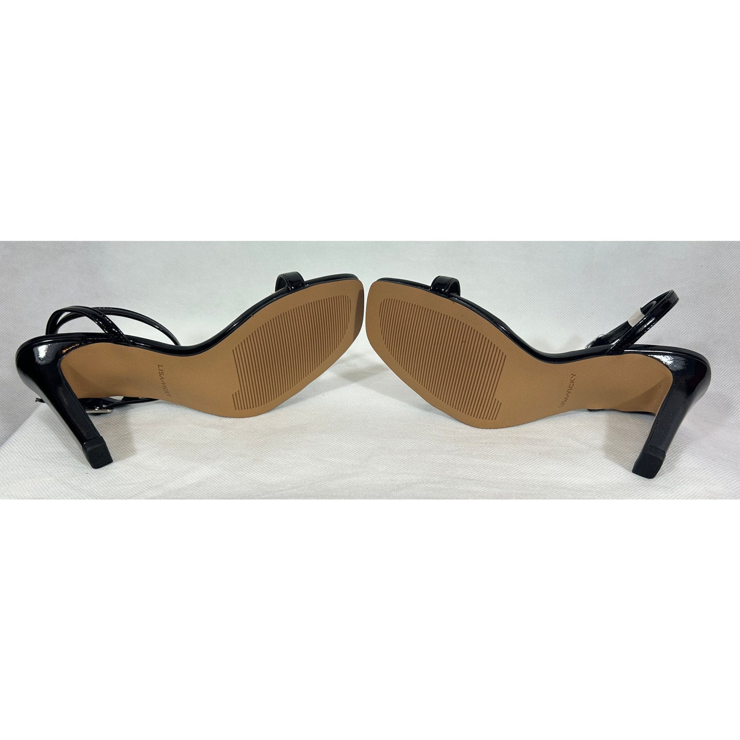 New Lisa Vicky Black Patent Strappy Heels 8.5M – Square Toe Block Heel Sandals