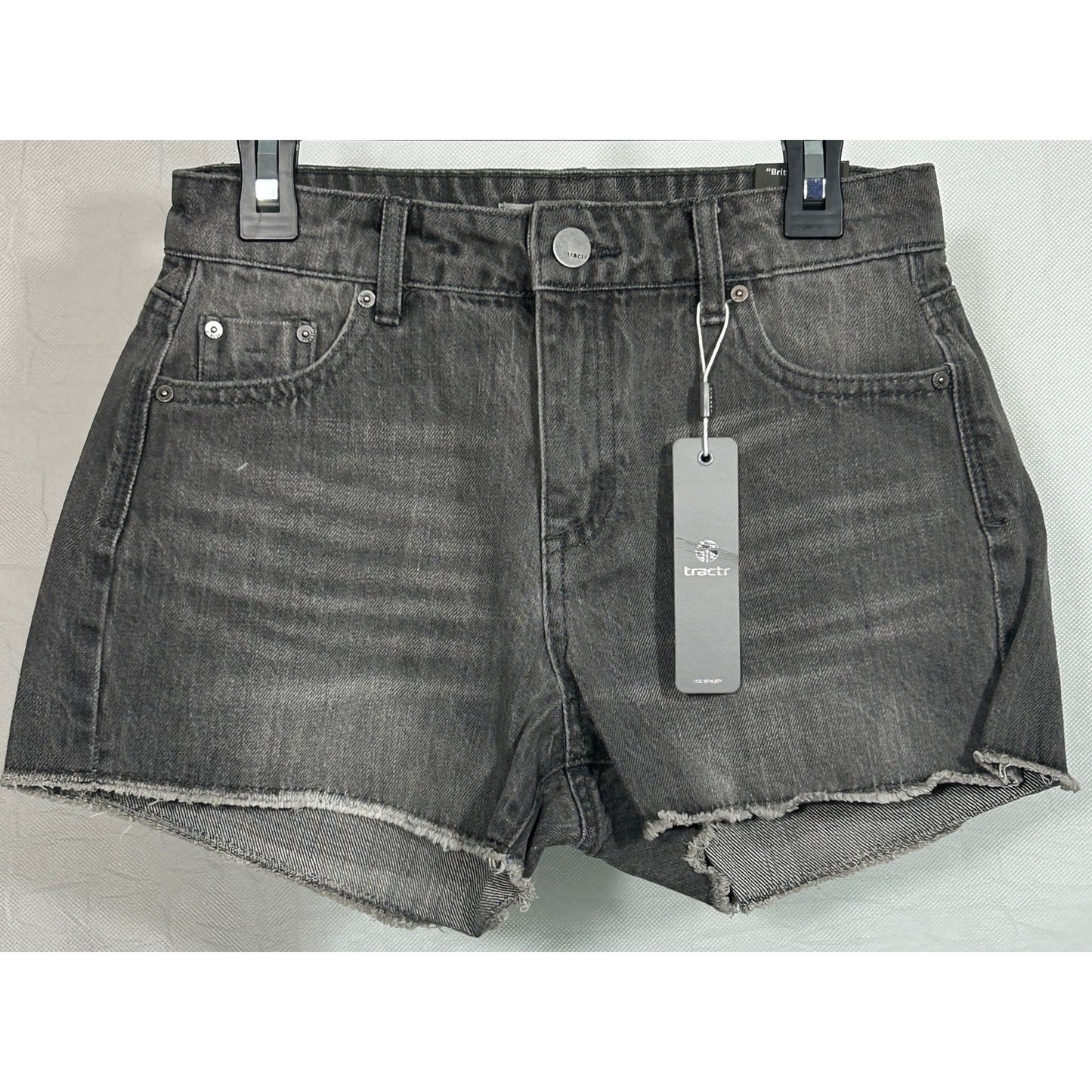 Tractr Brittany Black Denim Shorts Size 00 Mid Rise Raw Hem Cutoffs NWT