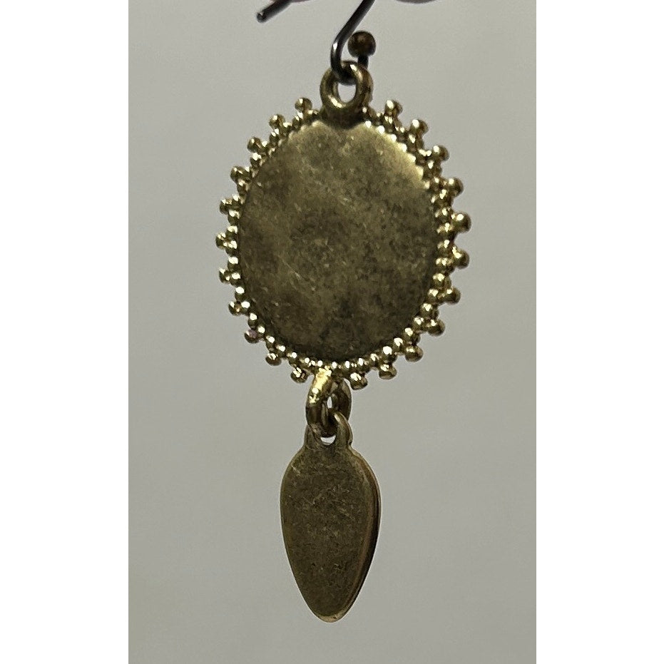 Boho Gold Tone Dangle Earrings with Faux Turquoise and Rhinestone Accent 1.5"