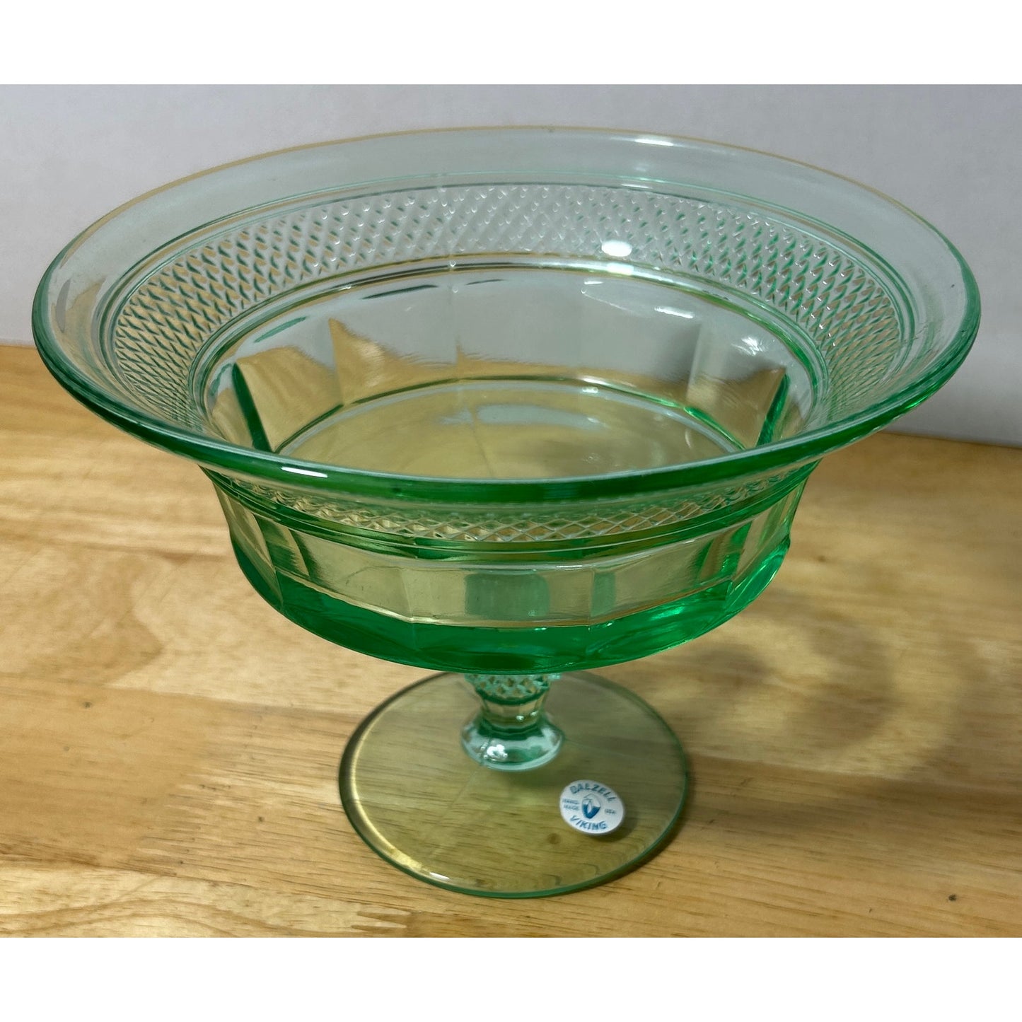 Dalzell Viking Mt. Vernon Green Glass Footed Compote 7.5"x5.5"