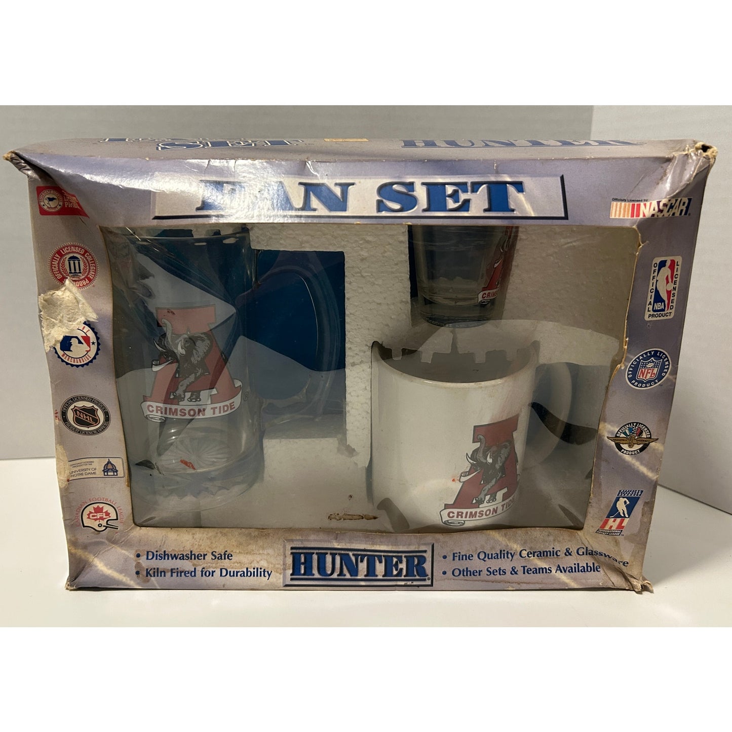 Vintage Alabama Crimson Tide Hunter Fan Set – Mug, Glass, Shot Glass NIB