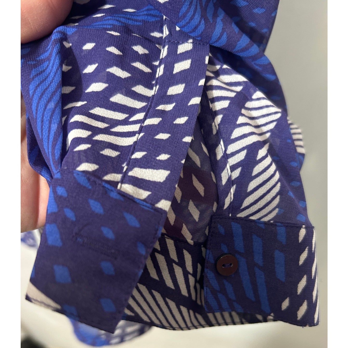 Lane Bryant Blue White Abstract Sheer Button-Up Blouse Size 18/20