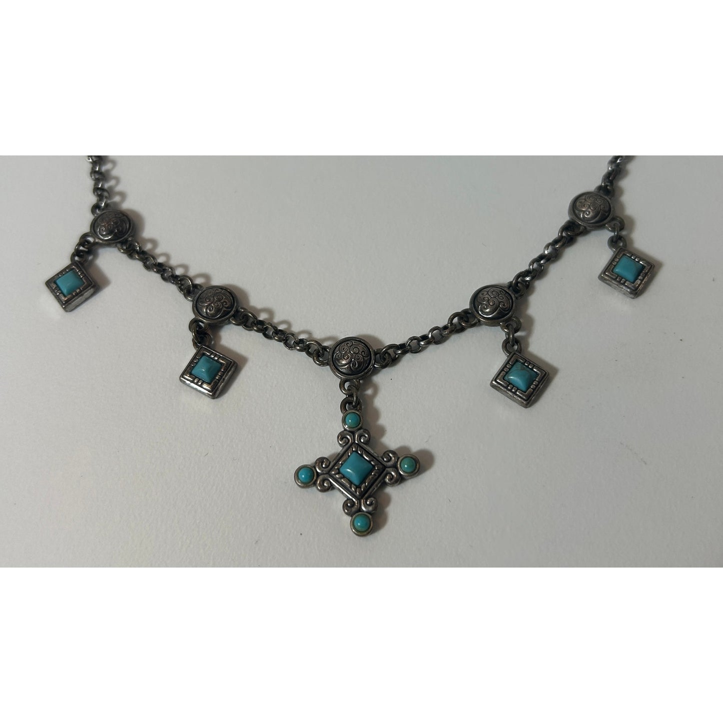 Brighton Indie Cross Turquoise Howlite Necklace Silver Plated 20"
