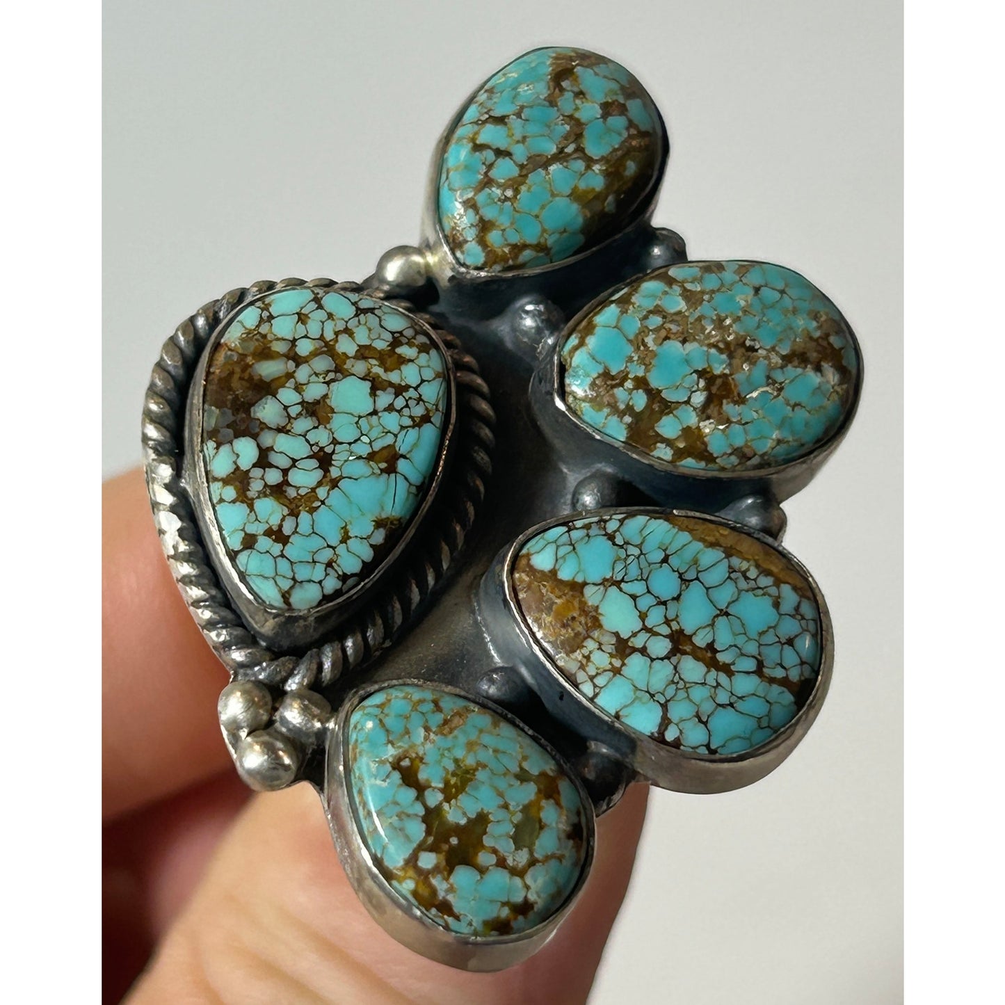 Sterling Silver Five‑Stone Turquoise Cluster Ring - Adjustable, NWT