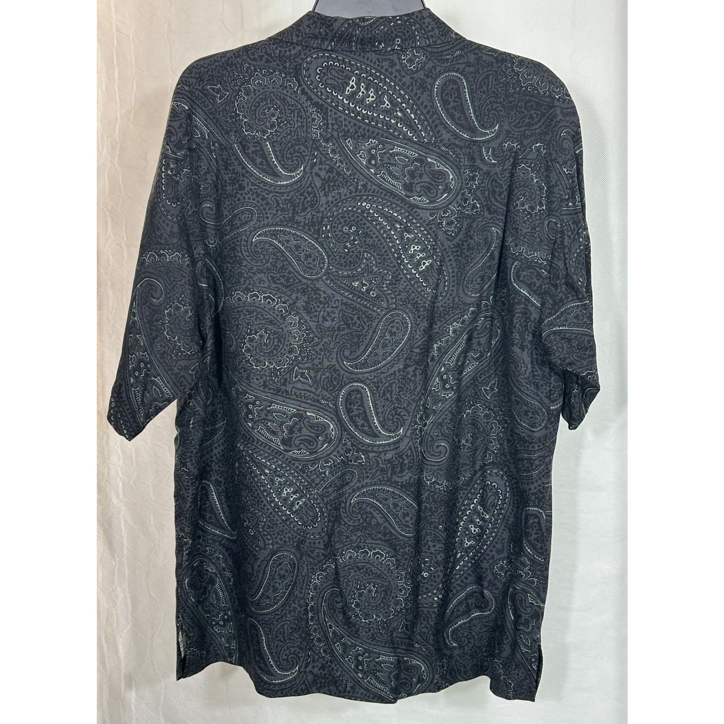 Tommy Bahama 100% Silk Shirt Paisley Black Green Small