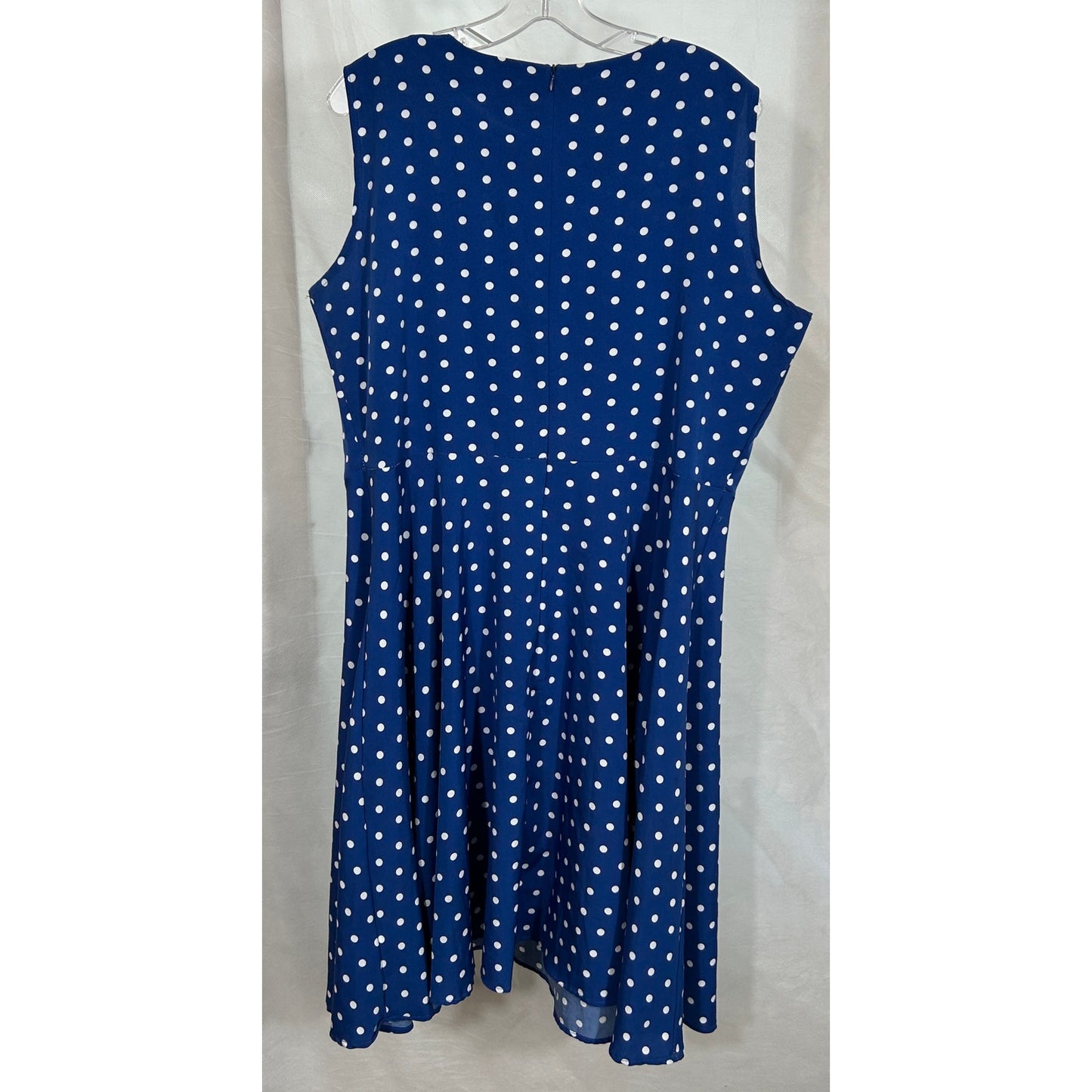 Navy Blue White Polka Dot Sleeveless Fit & Flare Dress XXL Cotton Blend