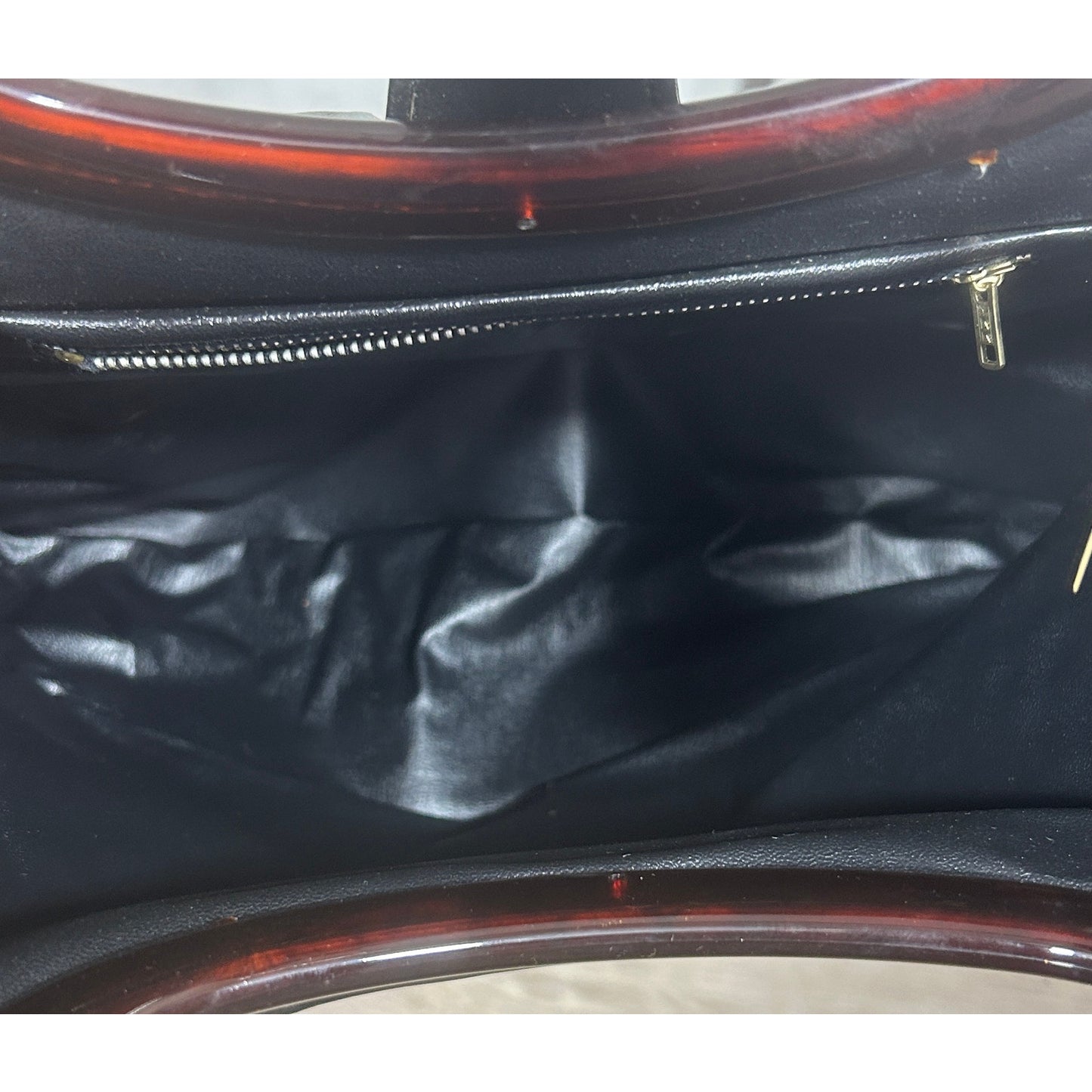 Vintage Black PVC Handbag with Tortoise Shell Handles 13.5"x15"