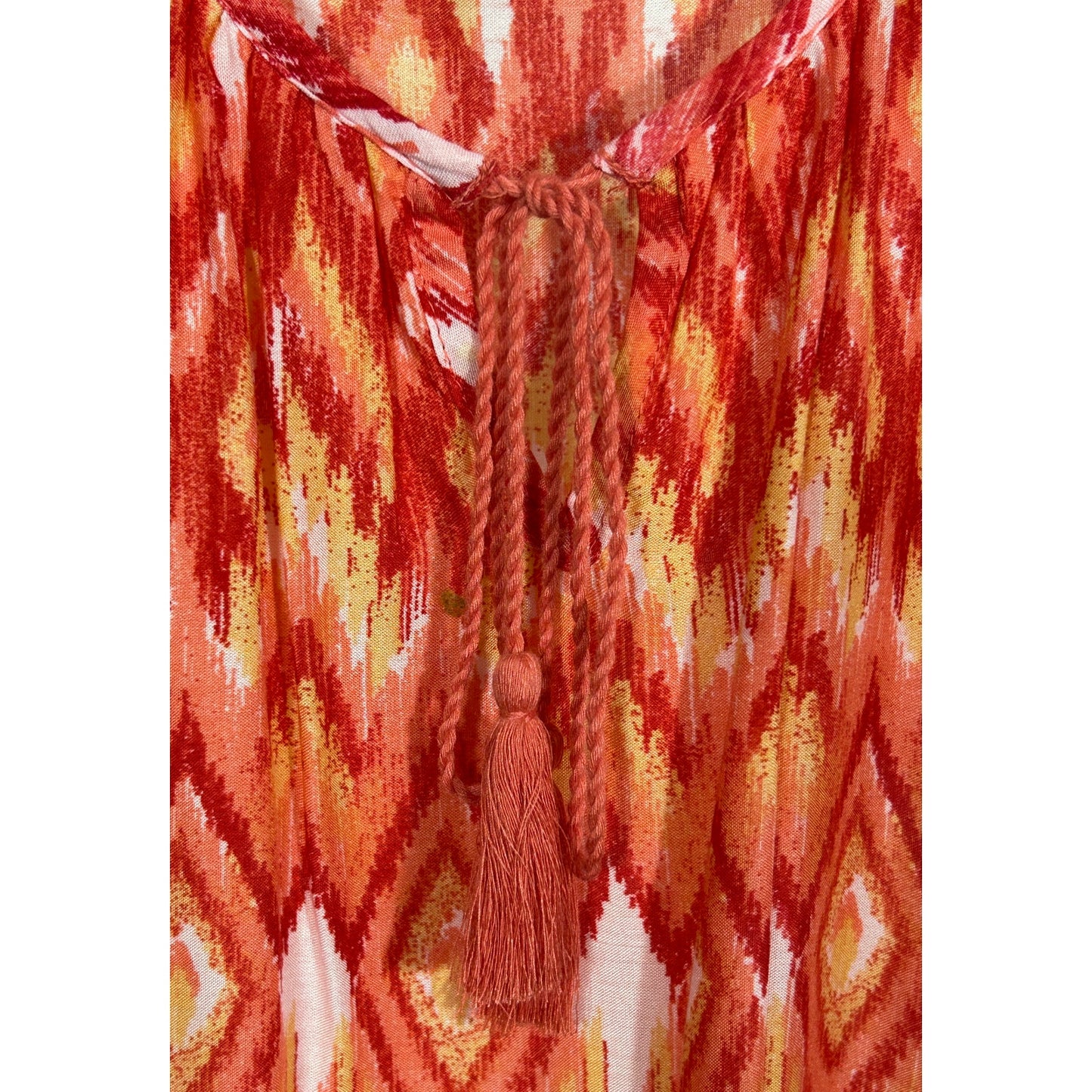 Peach Whisper Ikat Tassel Tank Top XXL Rayon Sleeveless Blouse Boho Print