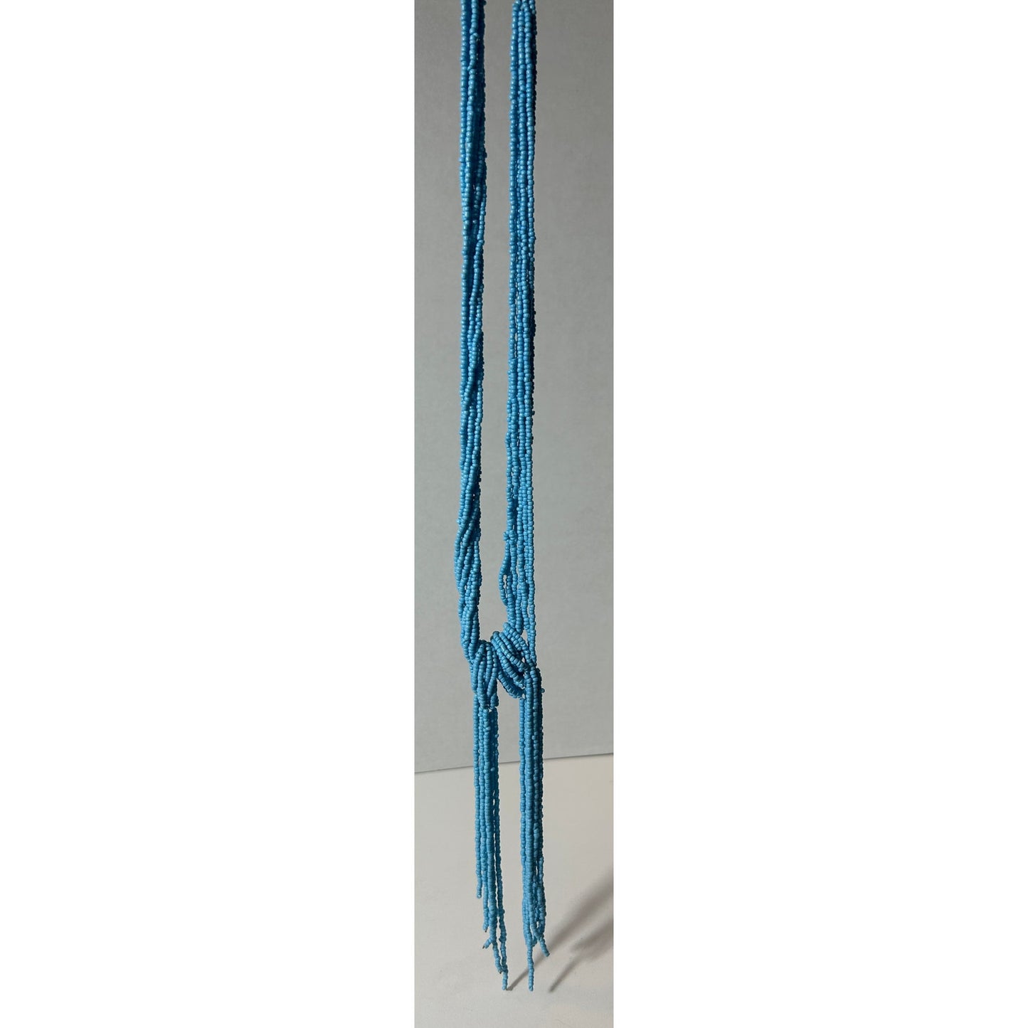 Vintage Blue Beaded Multi-Strand Knot Necklace 25” Boho Statement