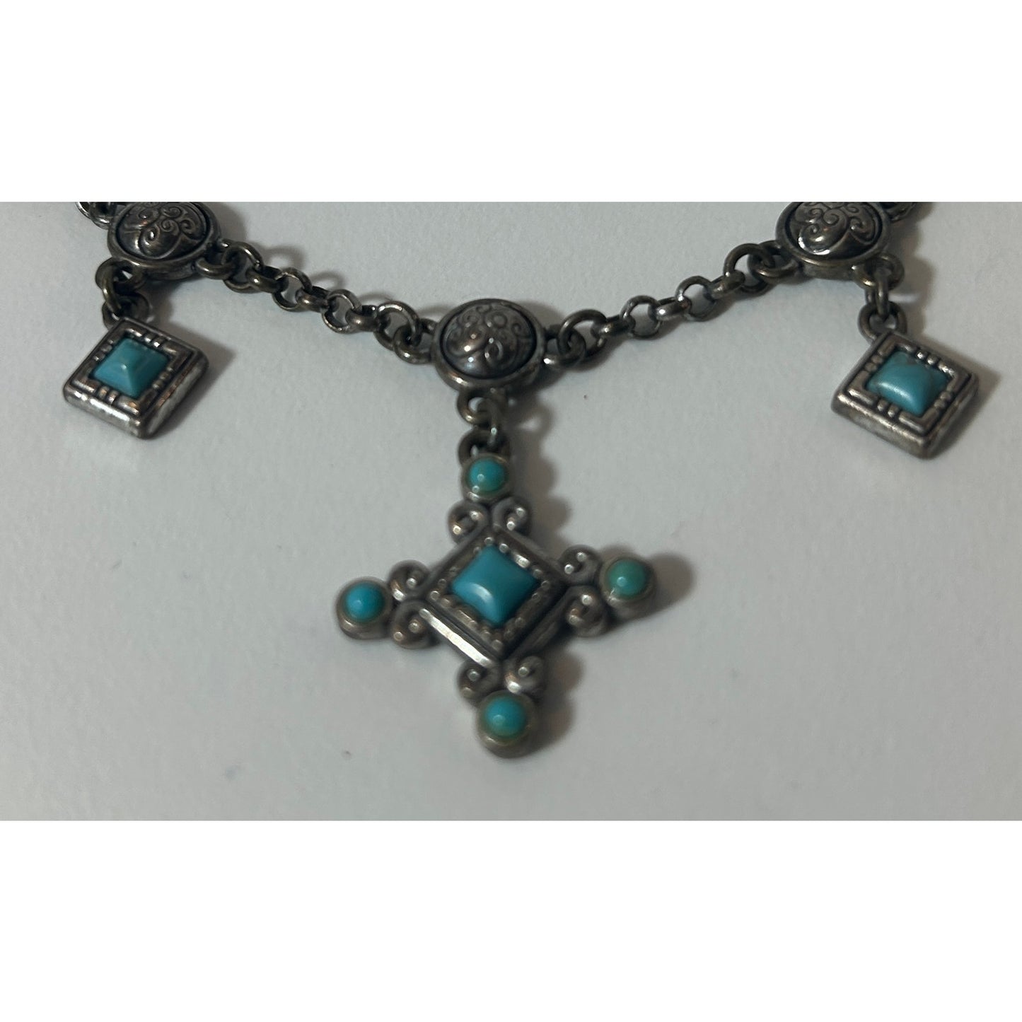 Brighton Indie Cross Turquoise Howlite Necklace Silver Plated 20"