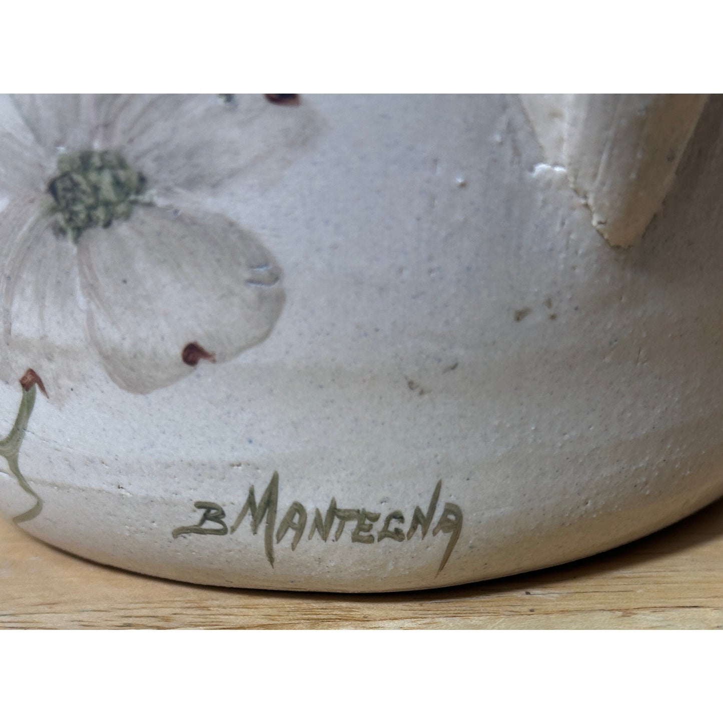 Hand-Painted Pottery Pitcher Signed B Mantegna – Dogwood Floral Design