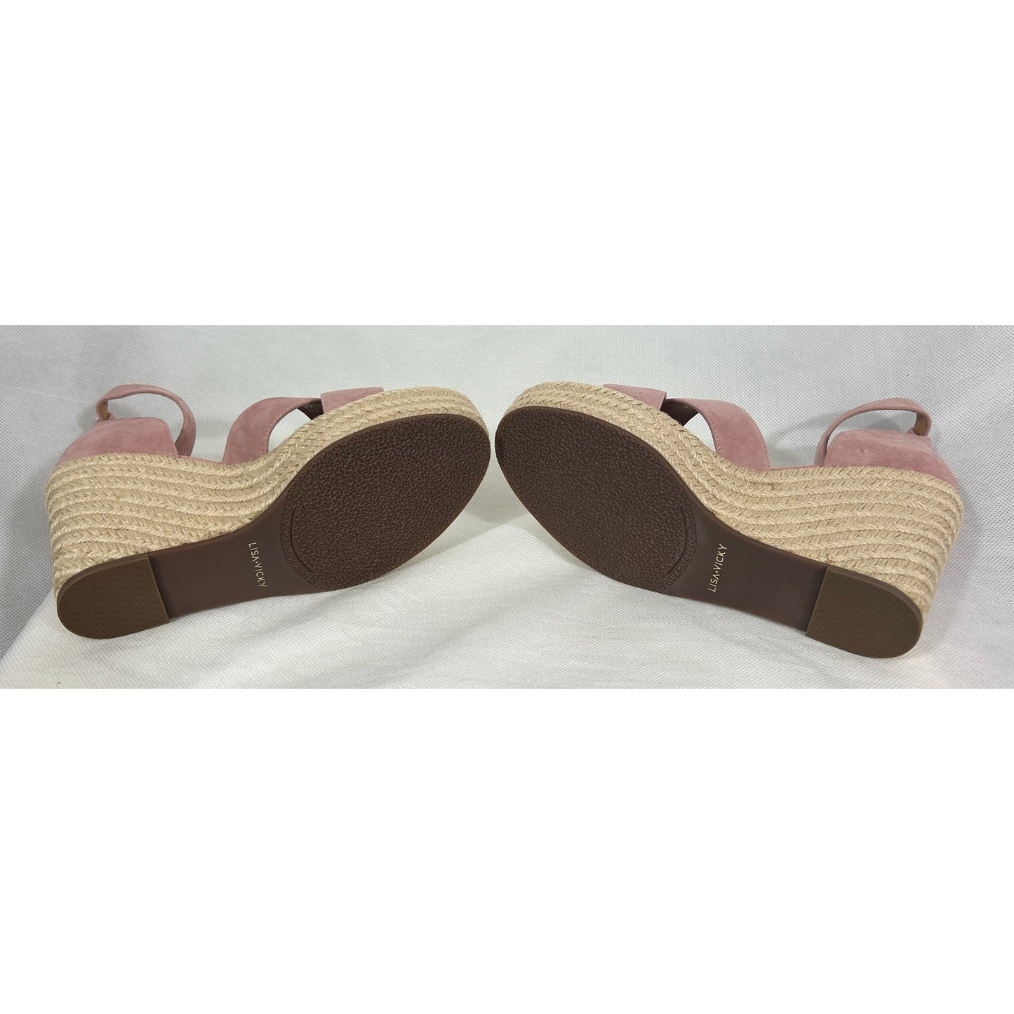 Lisa • Vicky Pink Suede Espadrille Wedges 9 M – High Platform Ankle Strap | NIB
