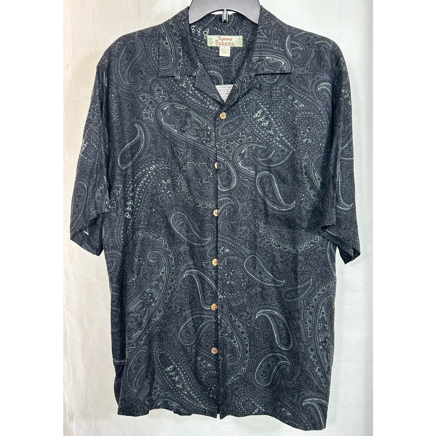 Tommy Bahama 100% Silk Shirt Paisley Black Green Small