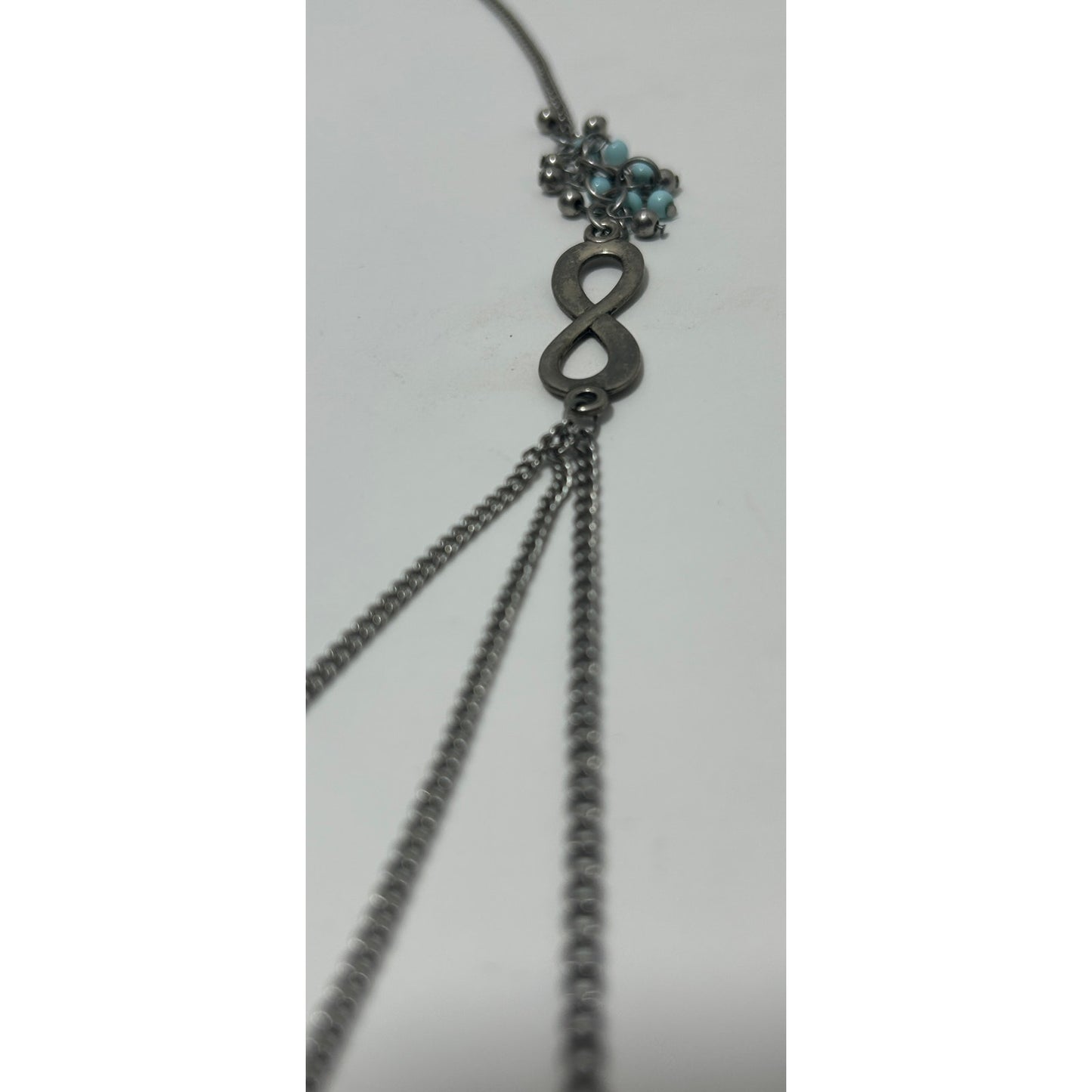 Silver Infinity Chain Necklace with Blue Beads & Multi-Strand Accent, 45"