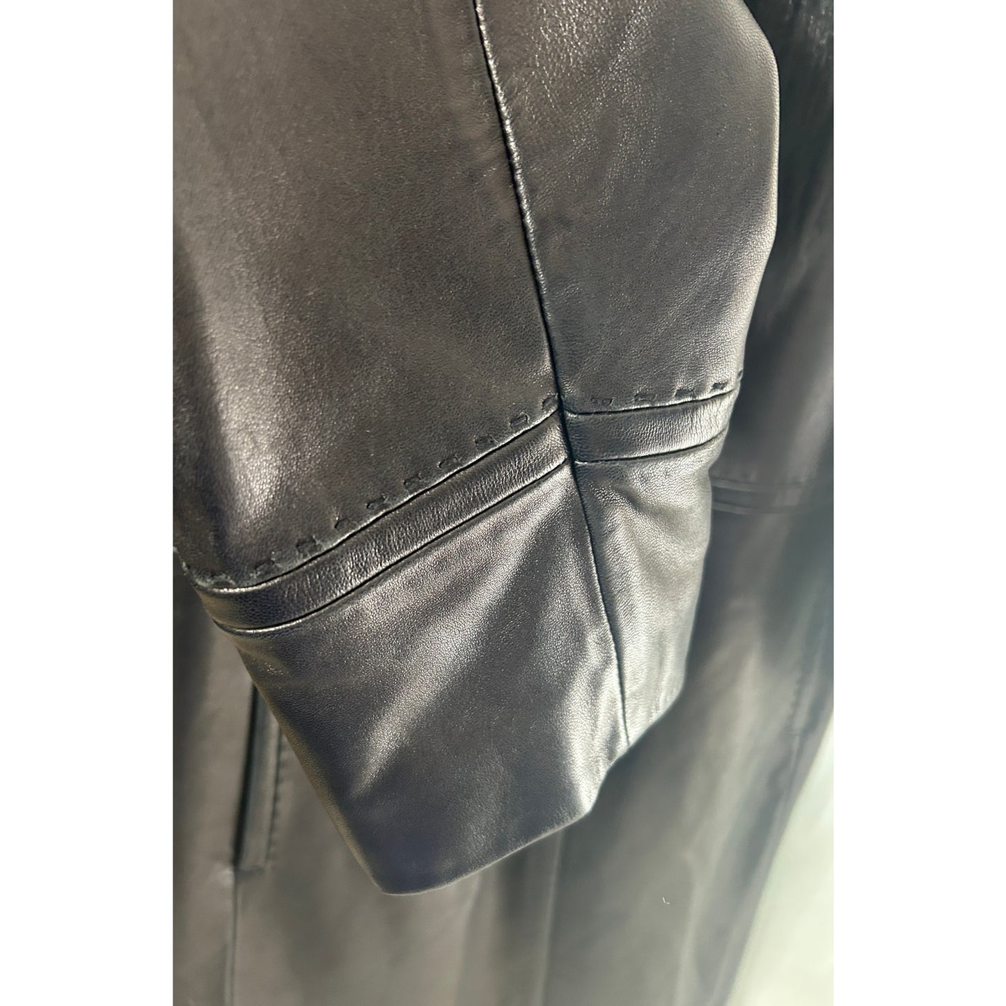 Preston & York Black Lambskin Leather Coat w/ Genuine Fox Fur Collar XL