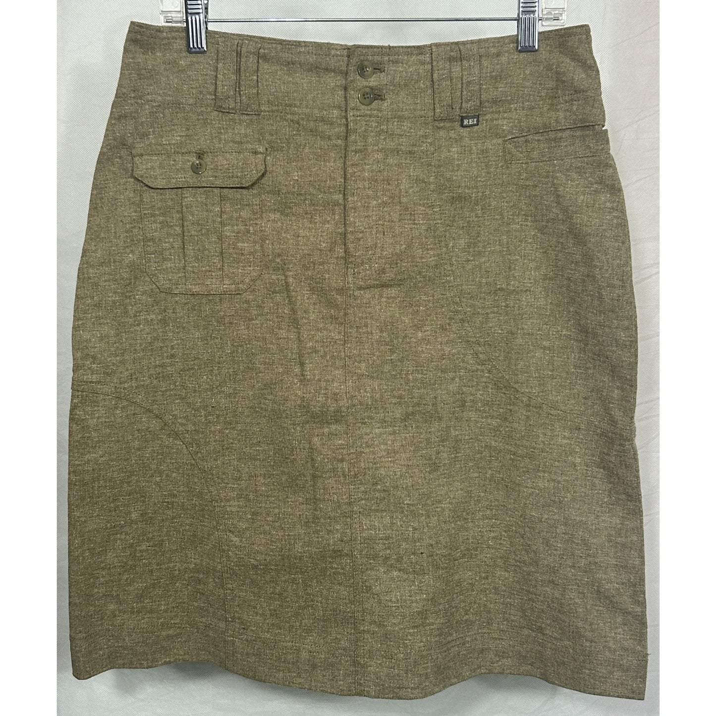 REI Women’s Green Hemp Blend Skirt Size 6 Outdoor Utility Pocket Knee Length