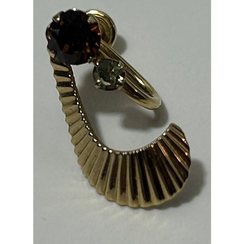 Vintage Van Dell Gold-Tone Screw Back Earrings with Amber Rhinestones