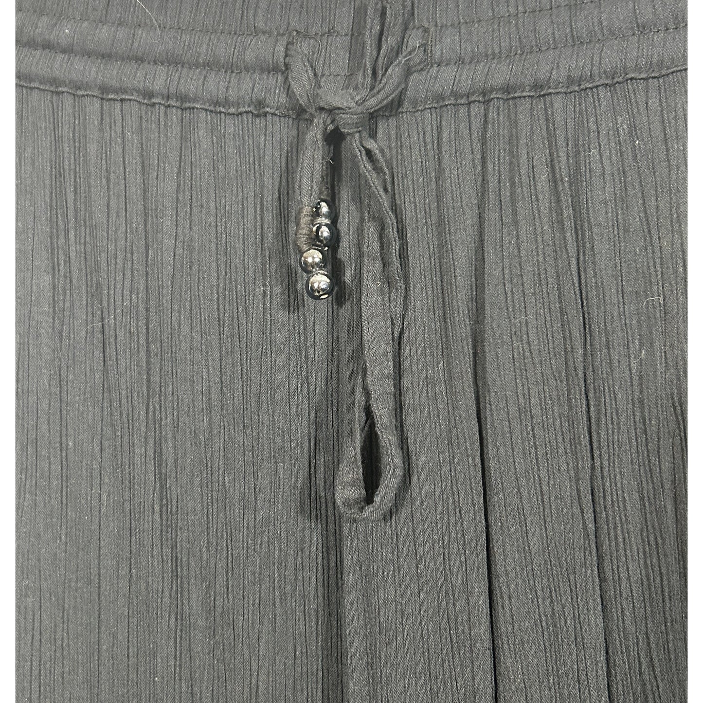 Black Ruffle Hem Crinkle Maxi Skirt XL Pull-On Cotton Rayon Boho Style