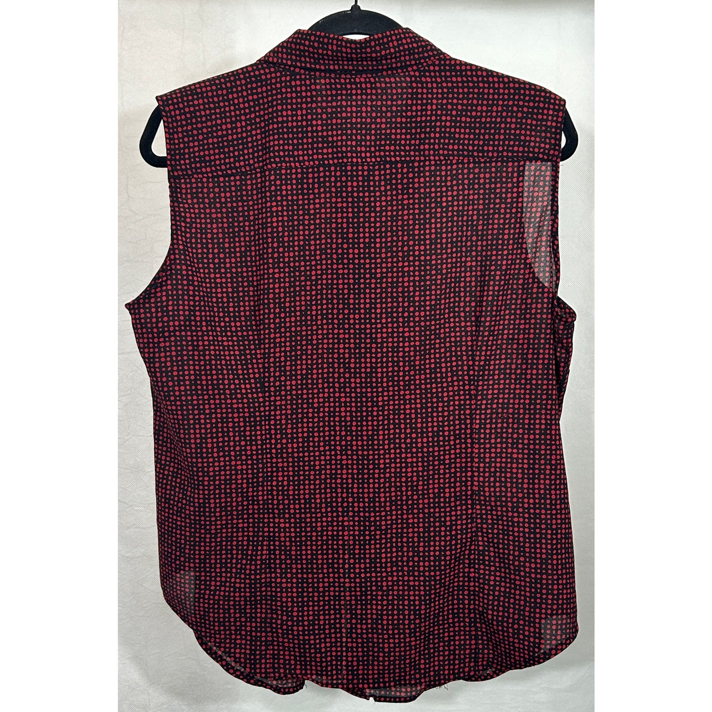 NY&C City Stretch Sleeveless Blouse XL Black Red Polka Dot Button Front