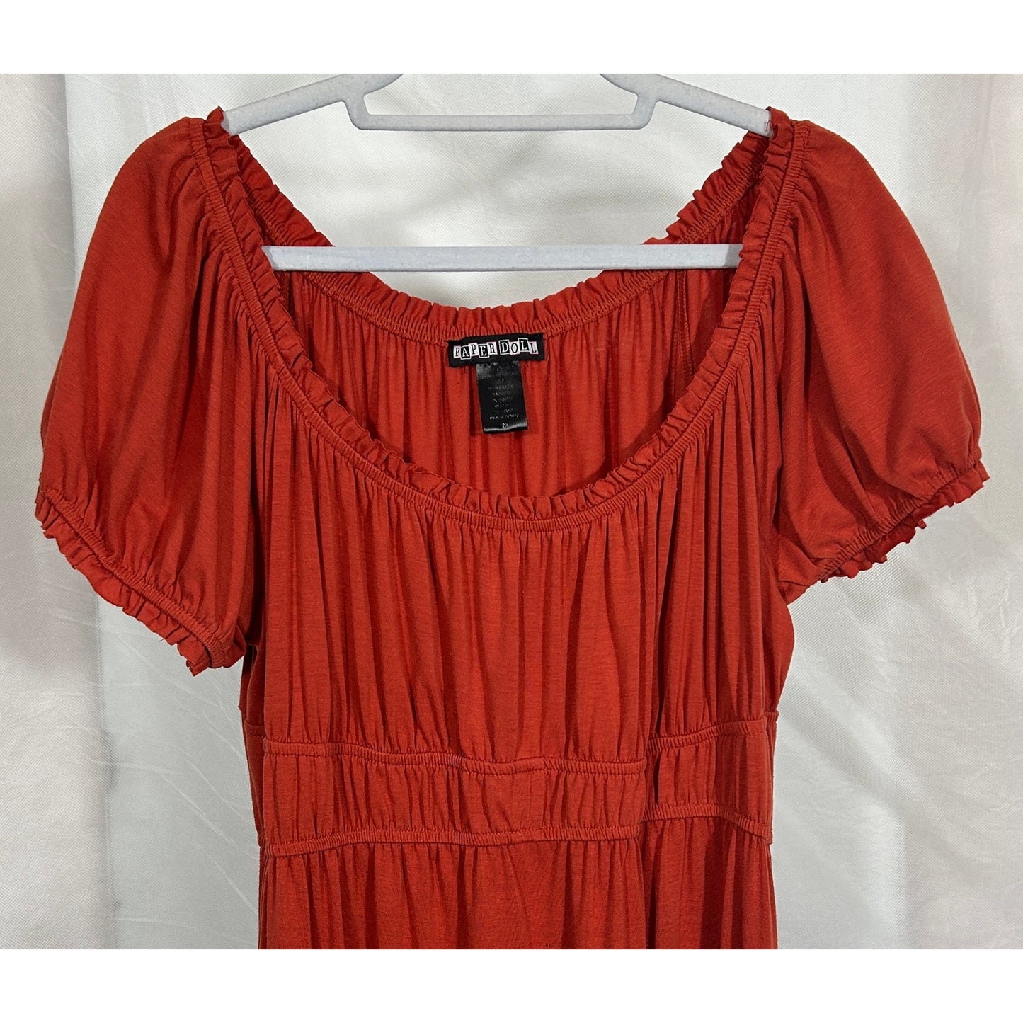 Paper Doll Rust Red Maxi Dress Puff Sleeve Boho Peasant Style Size L