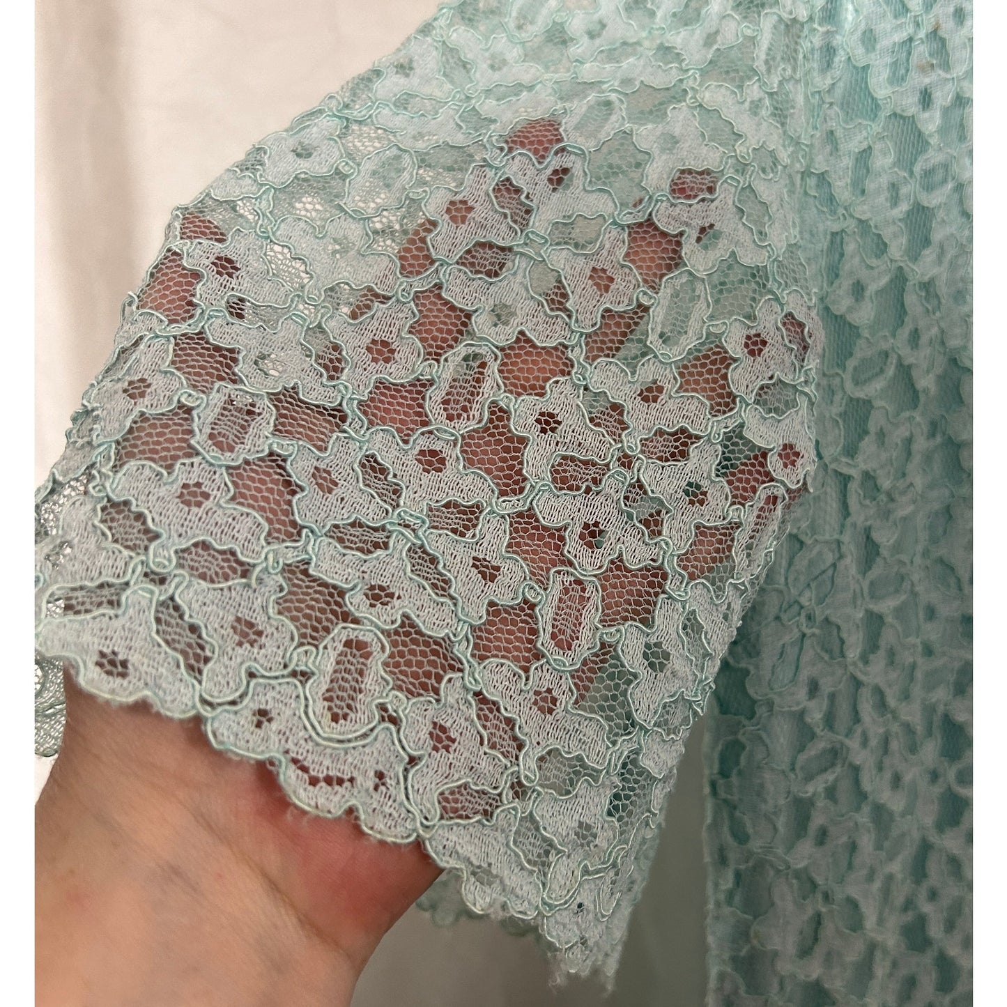 Handmade Seafoam Green Lace Dress Short Sleeve Lined Shift Style Size M