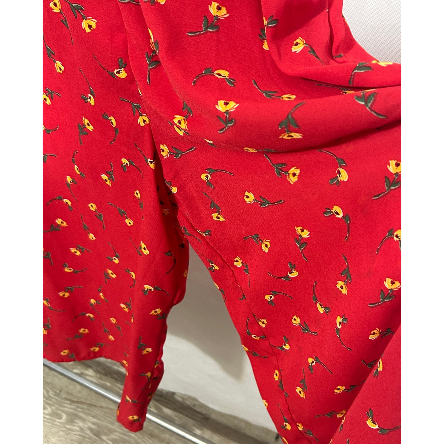 ROW A Red Floral Wide Leg Sleeveless Romper Jumpsuit Size XL