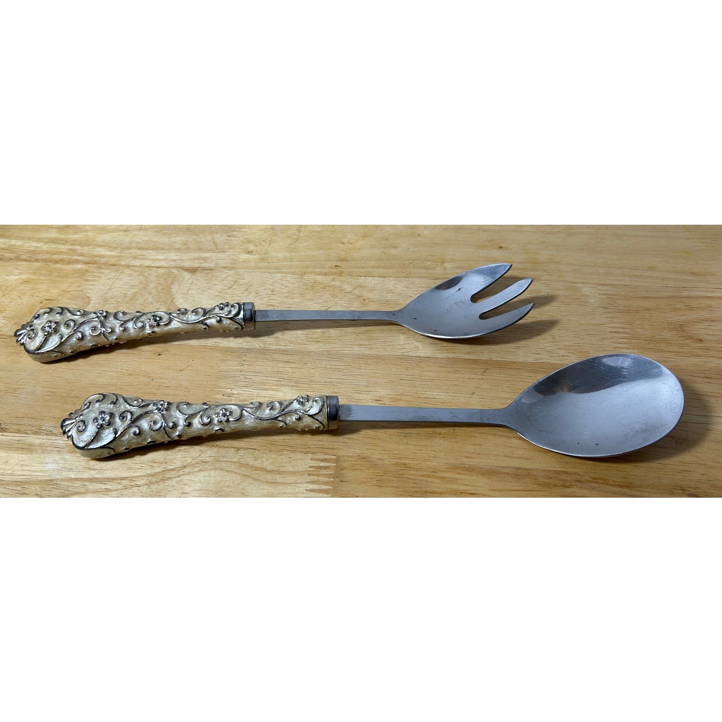 Vintage Ornate Stainless Wedding Serving Spoon & Fork Set 11.5"