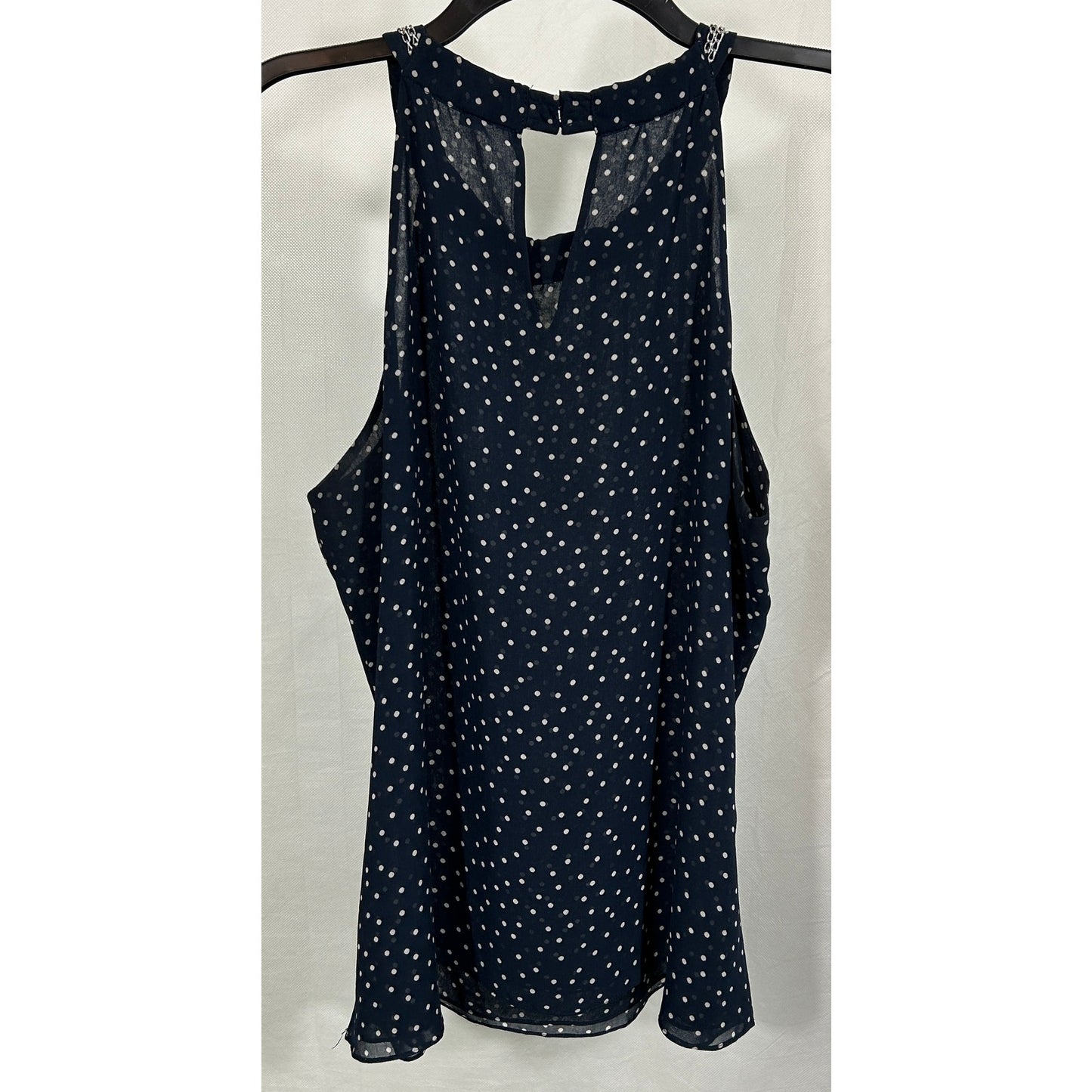 Calvin Klein Navy Polka Dot Chain Detail Sleeveless Blouse Size L
