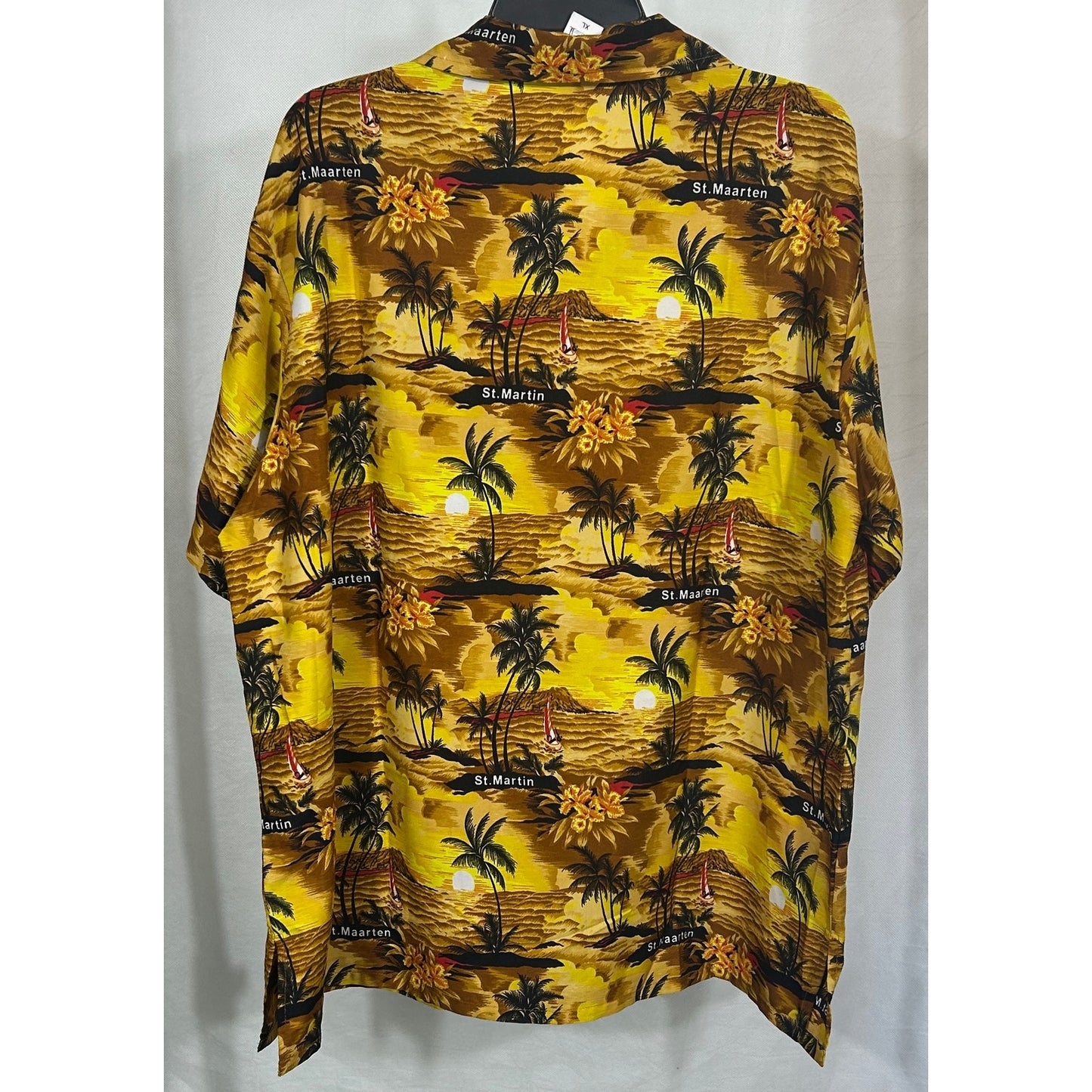 Creations XL Hawaiian Shirt St. Maarten Yellow Palm Tree Sunset Terivoile