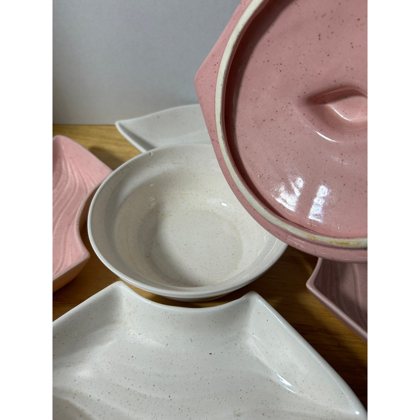 Vintage California Pottery Lazy Susan Set Pink & Cream Ceramic USA Made